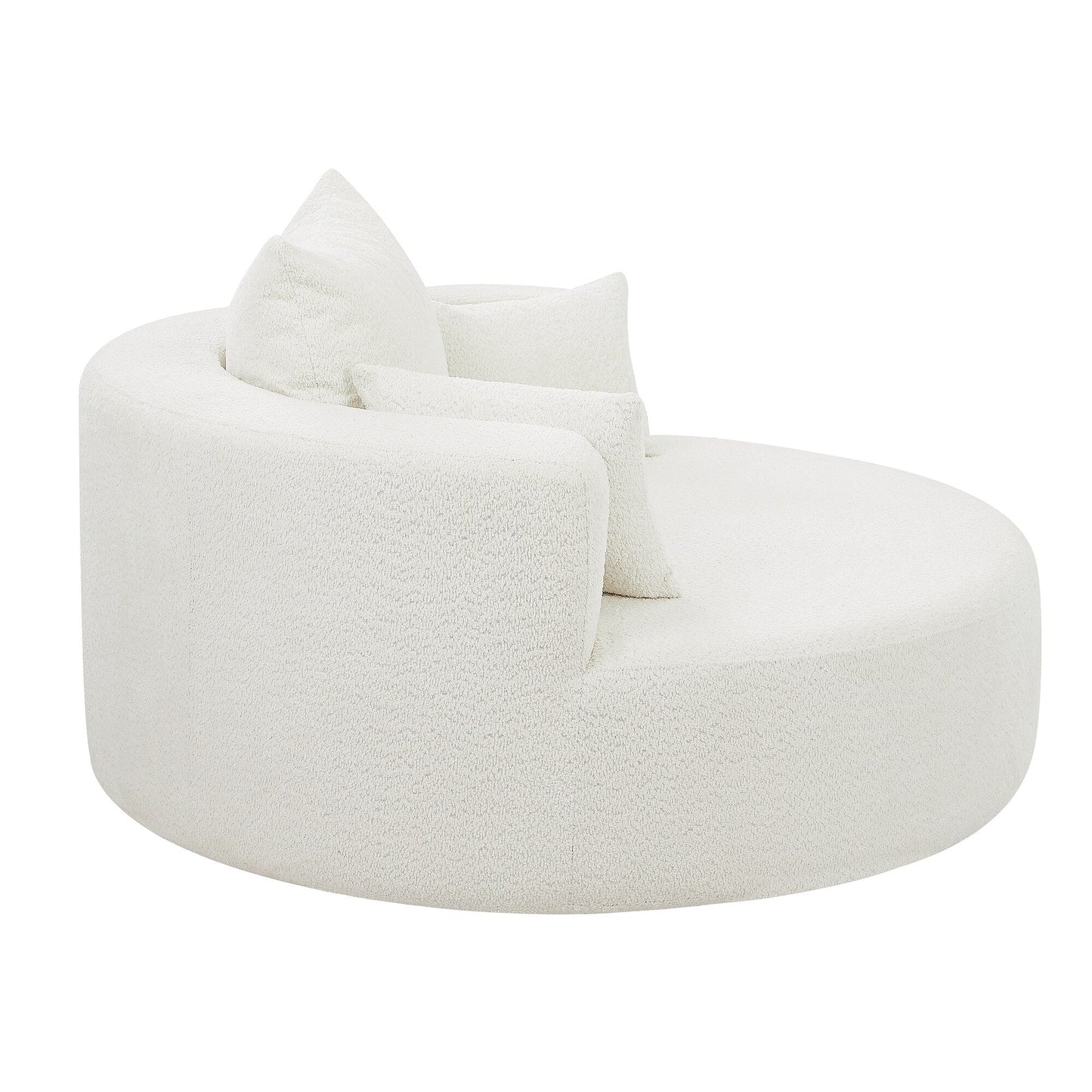 Fauteuil de salon en forme de tonneau avec accoudoirs en chenille, chaise de salon ronde avec base pivotante à 360 degrés et 3 coussins amovibles.