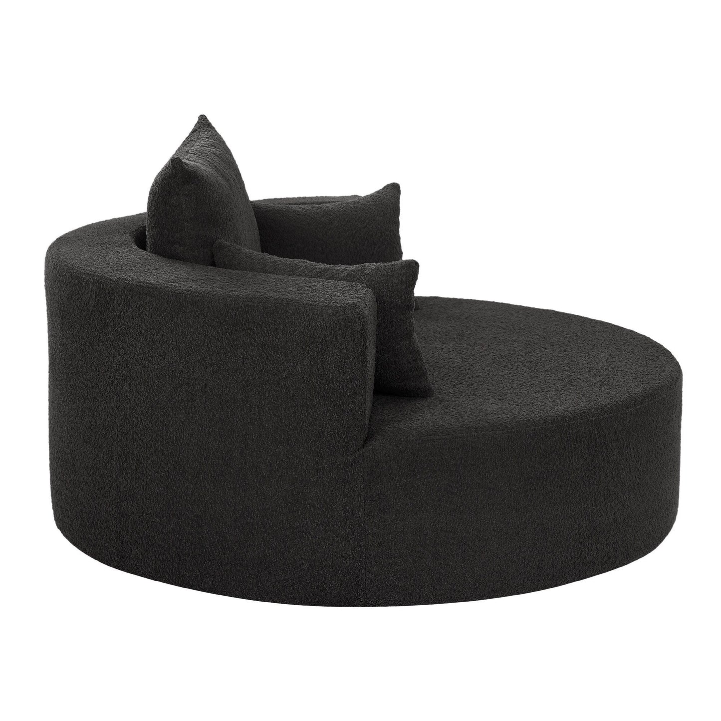 Fauteuil de salon en forme de tonneau avec accoudoirs en chenille, chaise de salon ronde avec base pivotante à 360 degrés et 3 coussins amovibles.