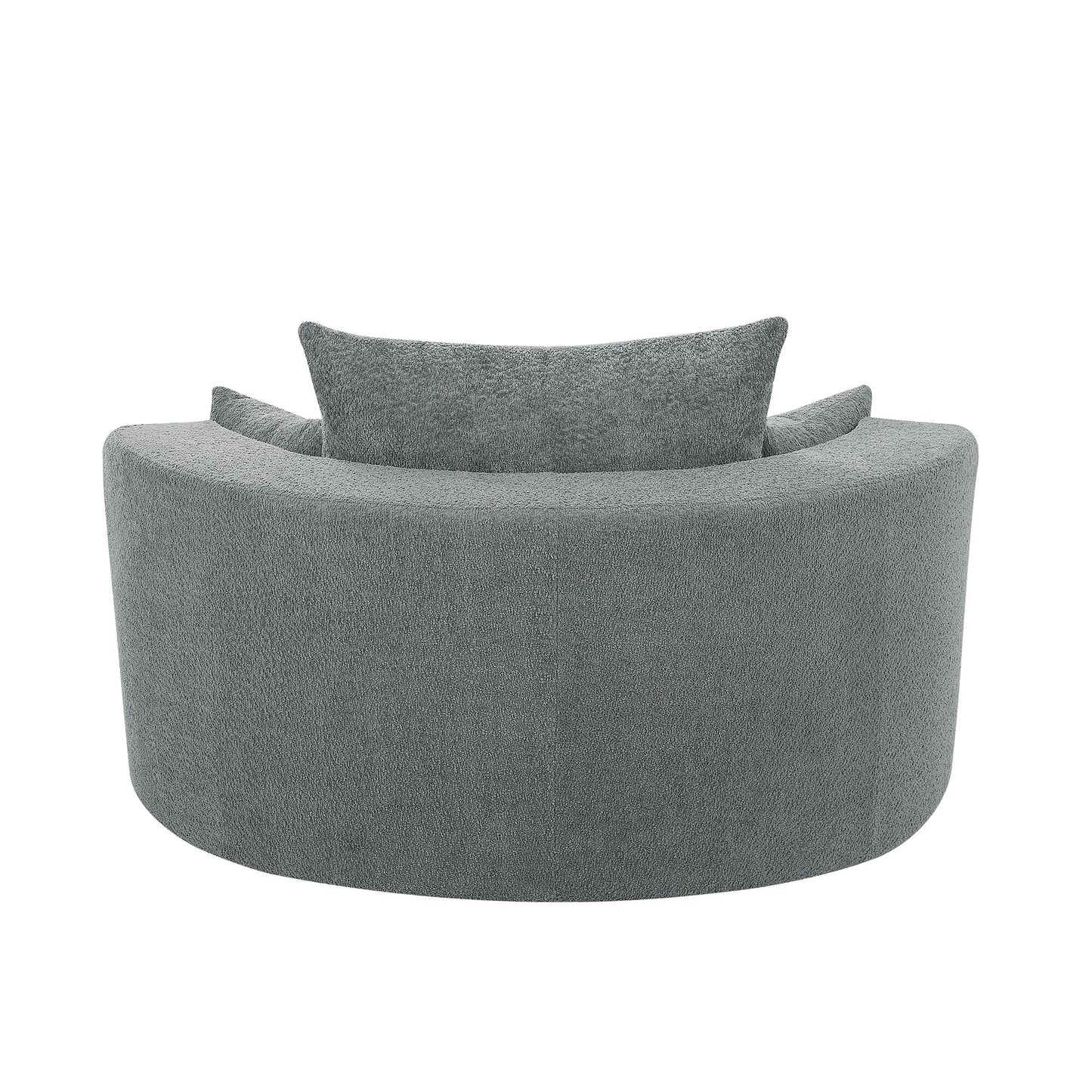 Fauteuil de salon en forme de tonneau avec accoudoirs en chenille, chaise de salon ronde avec base pivotante à 360 degrés et 3 coussins amovibles.