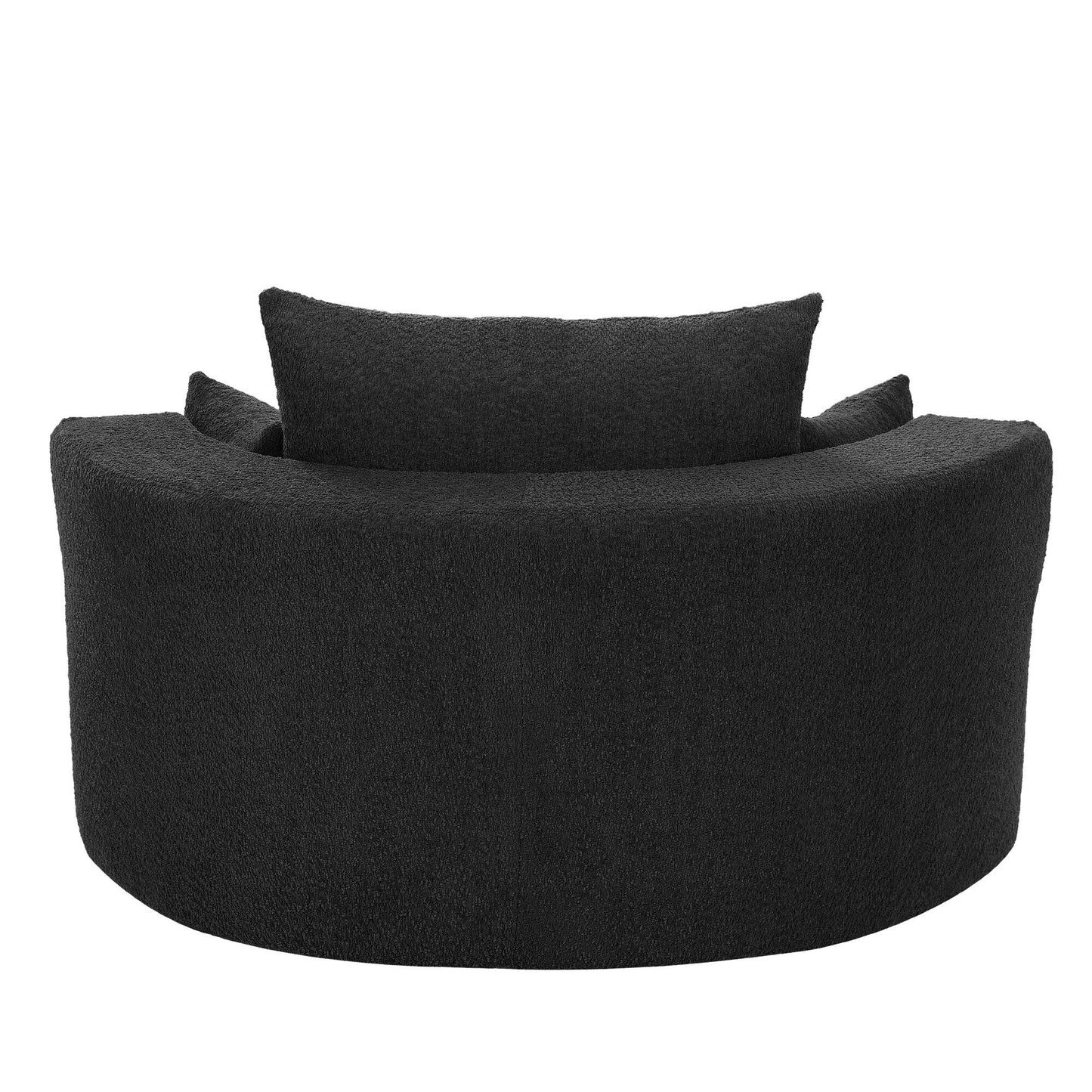 Fauteuil de salon en forme de tonneau avec accoudoirs en chenille, chaise de salon ronde avec base pivotante à 360 degrés et 3 coussins amovibles.