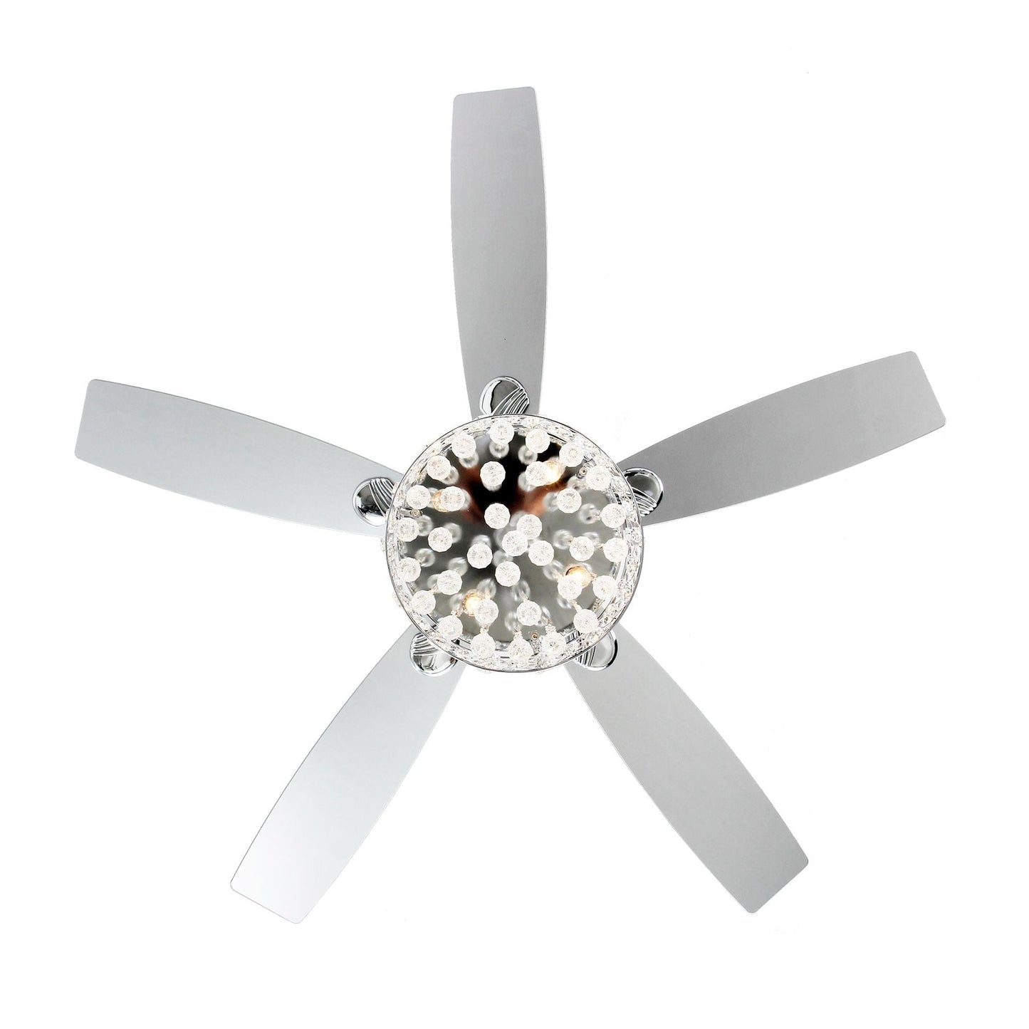 Luminaire à suspension/ventilateur de plafond à 4 lumières en chrome et cristal avec télécommande
