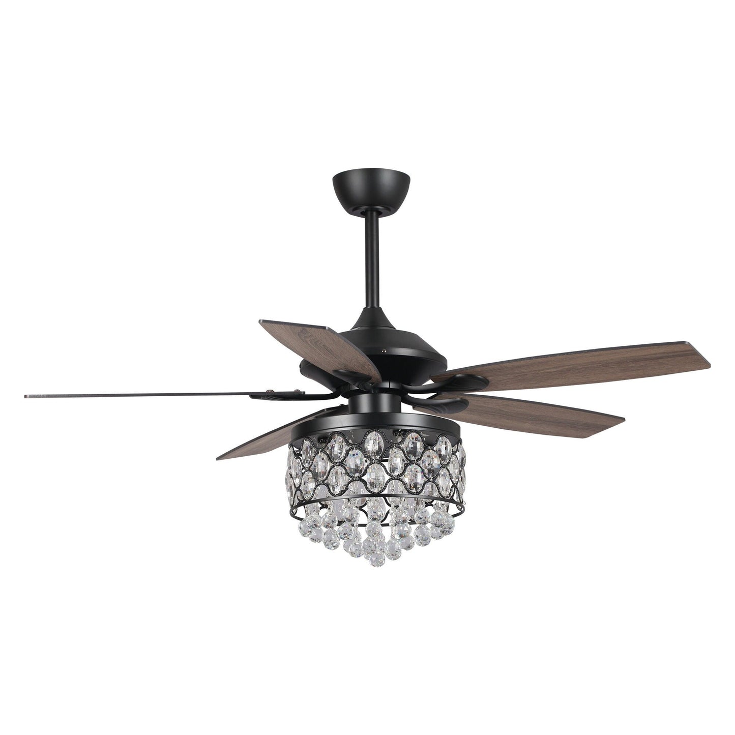 Luminaire à suspension/ventilateur de plafond à 4 lumières en chrome et cristal avec télécommande