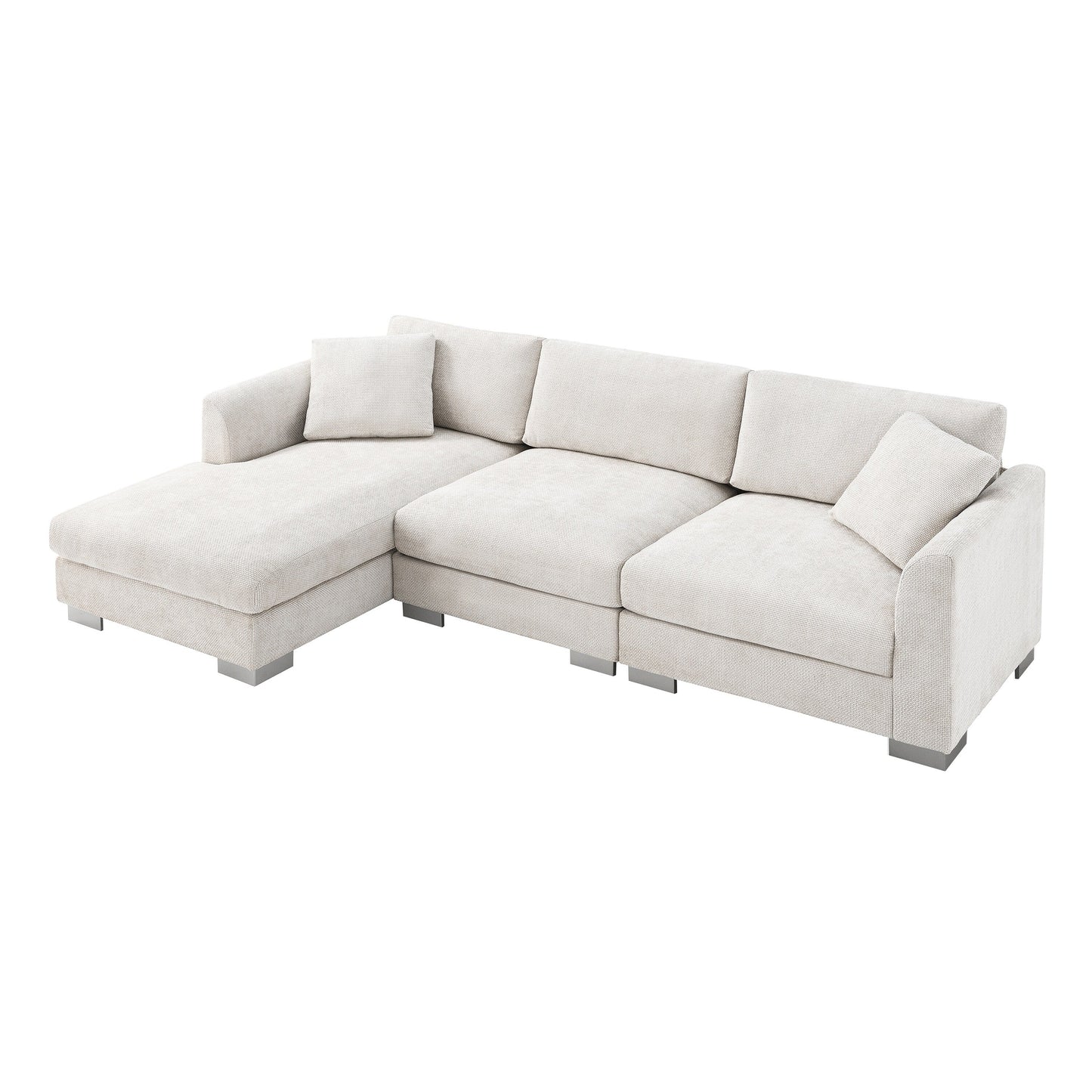Canapé d'angle Cloud, ensemble de canapé de luxe en forme de L avec 2 coussins gratuits, meuble d'intérieur en chenille 4 places avec chaise longue surdimensionnée