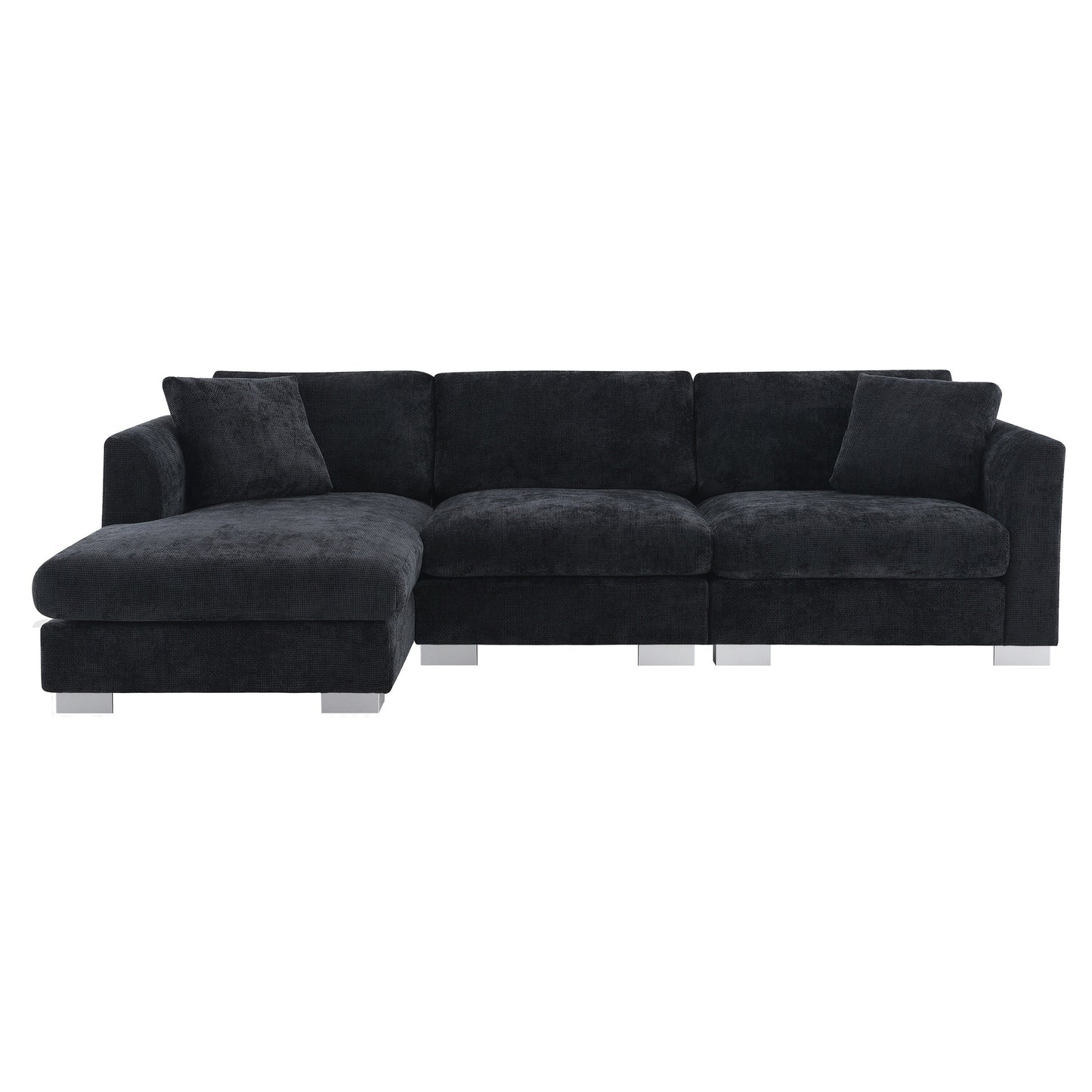 Canapé d'angle Cloud, ensemble de canapé de luxe en forme de L avec 2 coussins gratuits, meuble d'intérieur en chenille 4 places avec chaise longue surdimensionnée