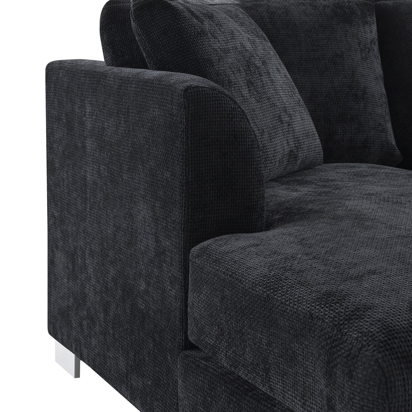 Canapé d'angle Cloud, ensemble de canapé de luxe en forme de L avec 2 coussins gratuits, meuble d'intérieur en chenille 4 places avec chaise longue surdimensionnée