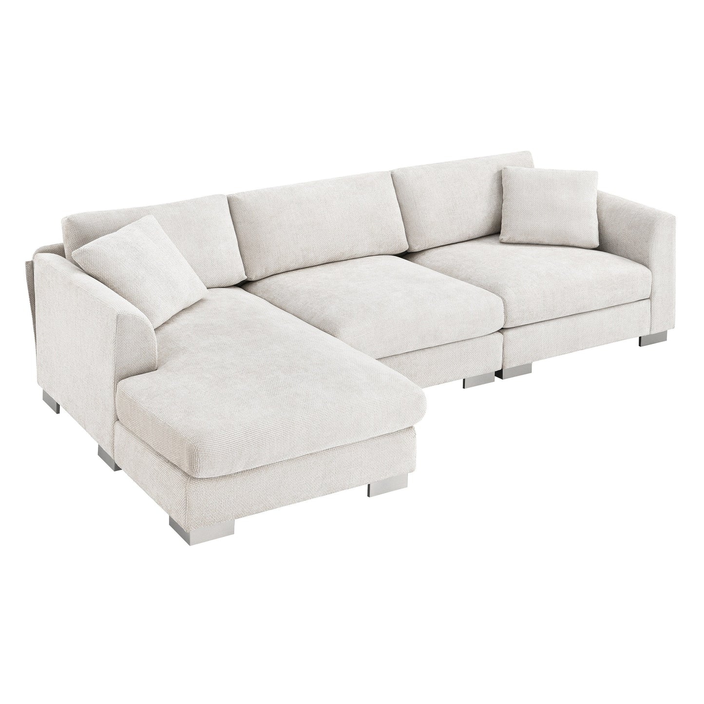 Canapé d'angle Cloud, ensemble de canapé de luxe en forme de L avec 2 coussins gratuits, meuble d'intérieur en chenille 4 places avec chaise longue surdimensionnée