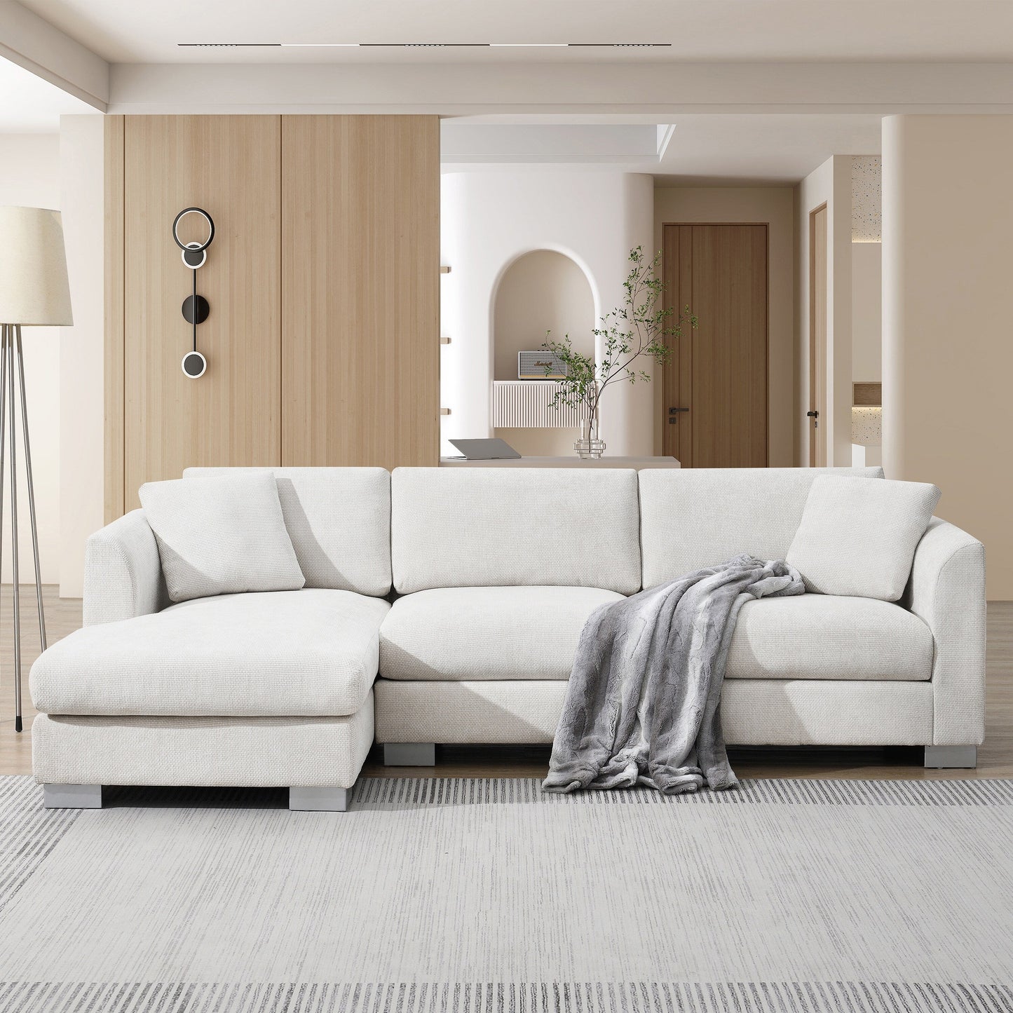 Canapé d'angle Cloud, ensemble de canapé de luxe en forme de L avec 2 coussins gratuits, meuble d'intérieur en chenille 4 places avec chaise longue surdimensionnée