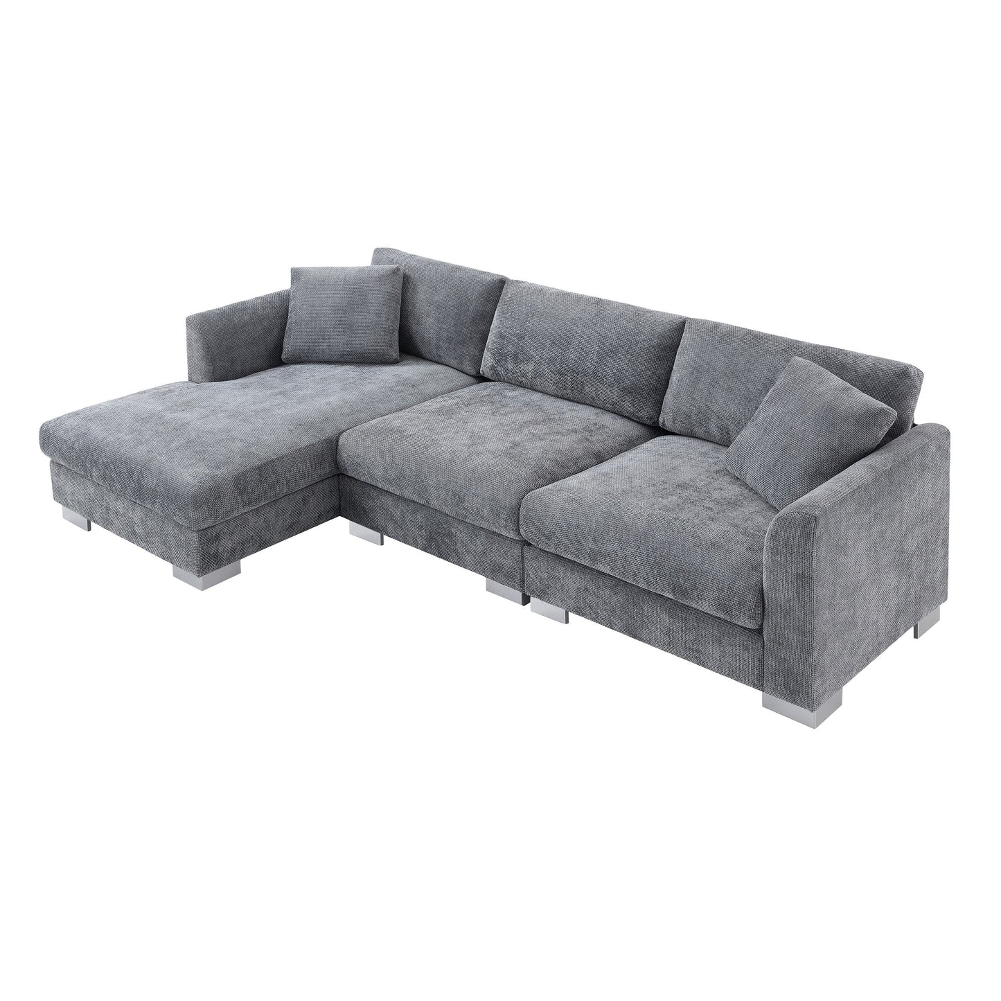 Canapé d'angle Cloud, ensemble de canapé de luxe en forme de L avec 2 coussins gratuits, meuble d'intérieur en chenille 4 places avec chaise longue surdimensionnée
