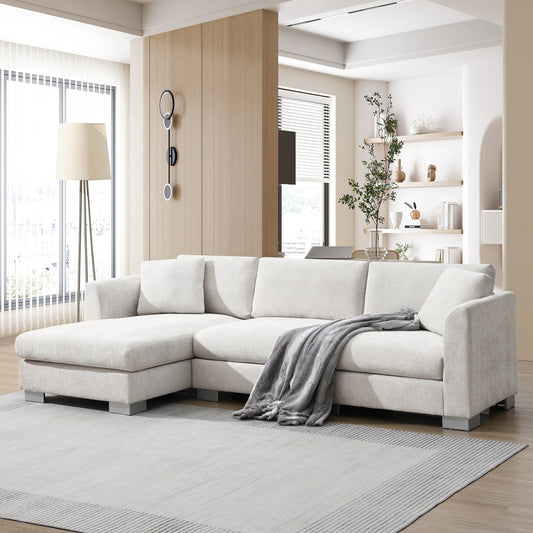 Canapé d'angle Cloud, ensemble de canapé de luxe en forme de L avec 2 coussins gratuits, meuble d'intérieur en chenille 4 places avec chaise longue surdimensionnée