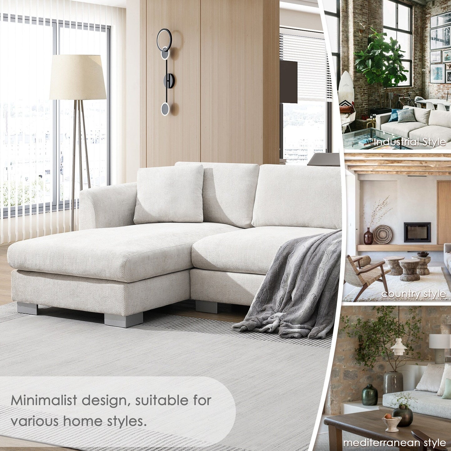 Canapé d'angle Cloud, ensemble de canapé de luxe en forme de L avec 2 coussins gratuits, meuble d'intérieur en chenille 4 places avec chaise longue surdimensionnée