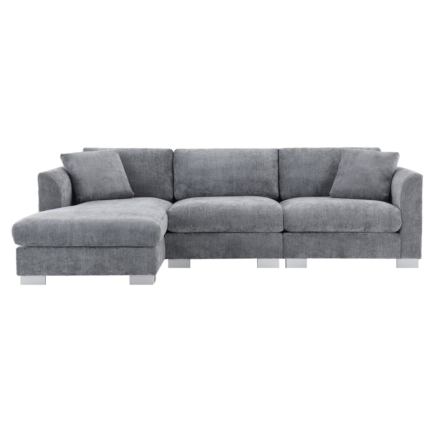 Canapé d'angle Cloud, ensemble de canapé de luxe en forme de L avec 2 coussins gratuits, meuble d'intérieur en chenille 4 places avec chaise longue surdimensionnée