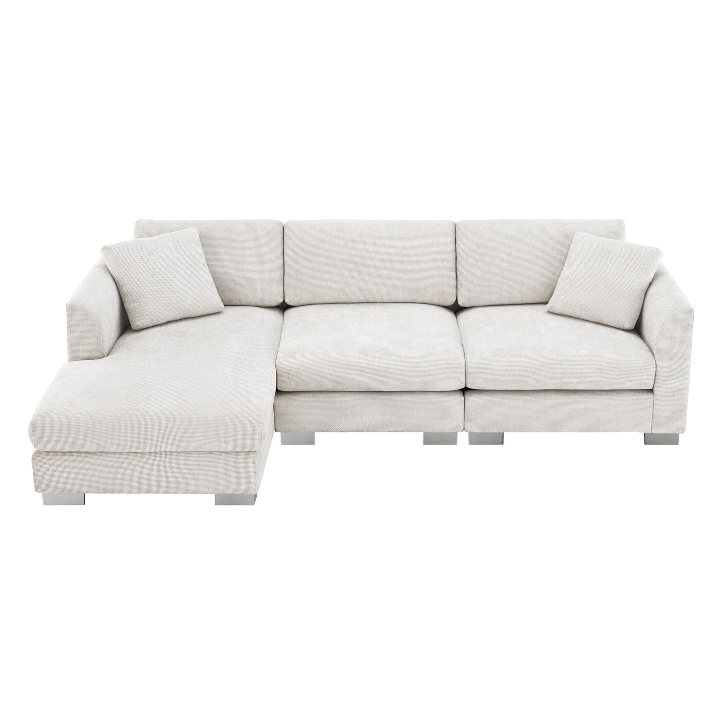 Canapé d'angle Cloud, ensemble de canapé de luxe en forme de L avec 2 coussins gratuits, meuble d'intérieur en chenille 4 places avec chaise longue surdimensionnée