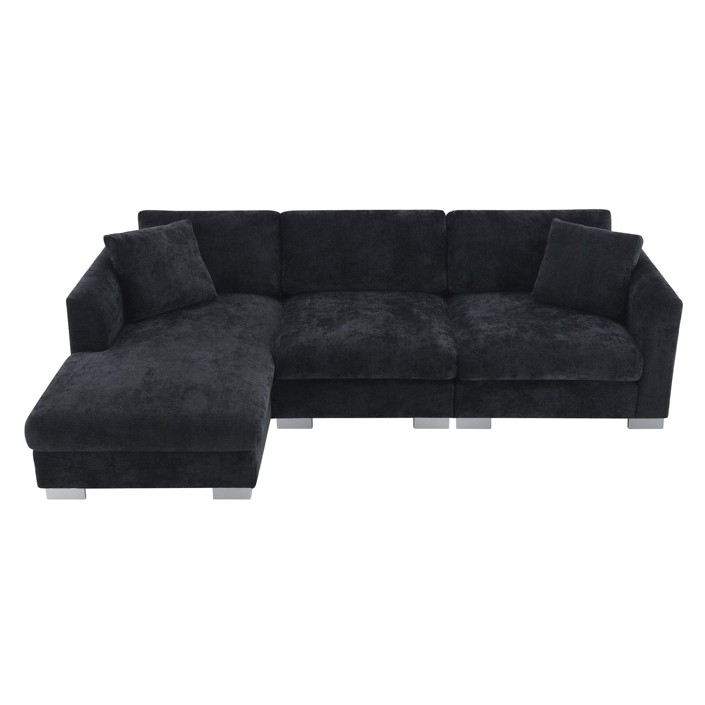 Canapé d'angle Cloud, ensemble de canapé de luxe en forme de L avec 2 coussins gratuits, meuble d'intérieur en chenille 4 places avec chaise longue surdimensionnée