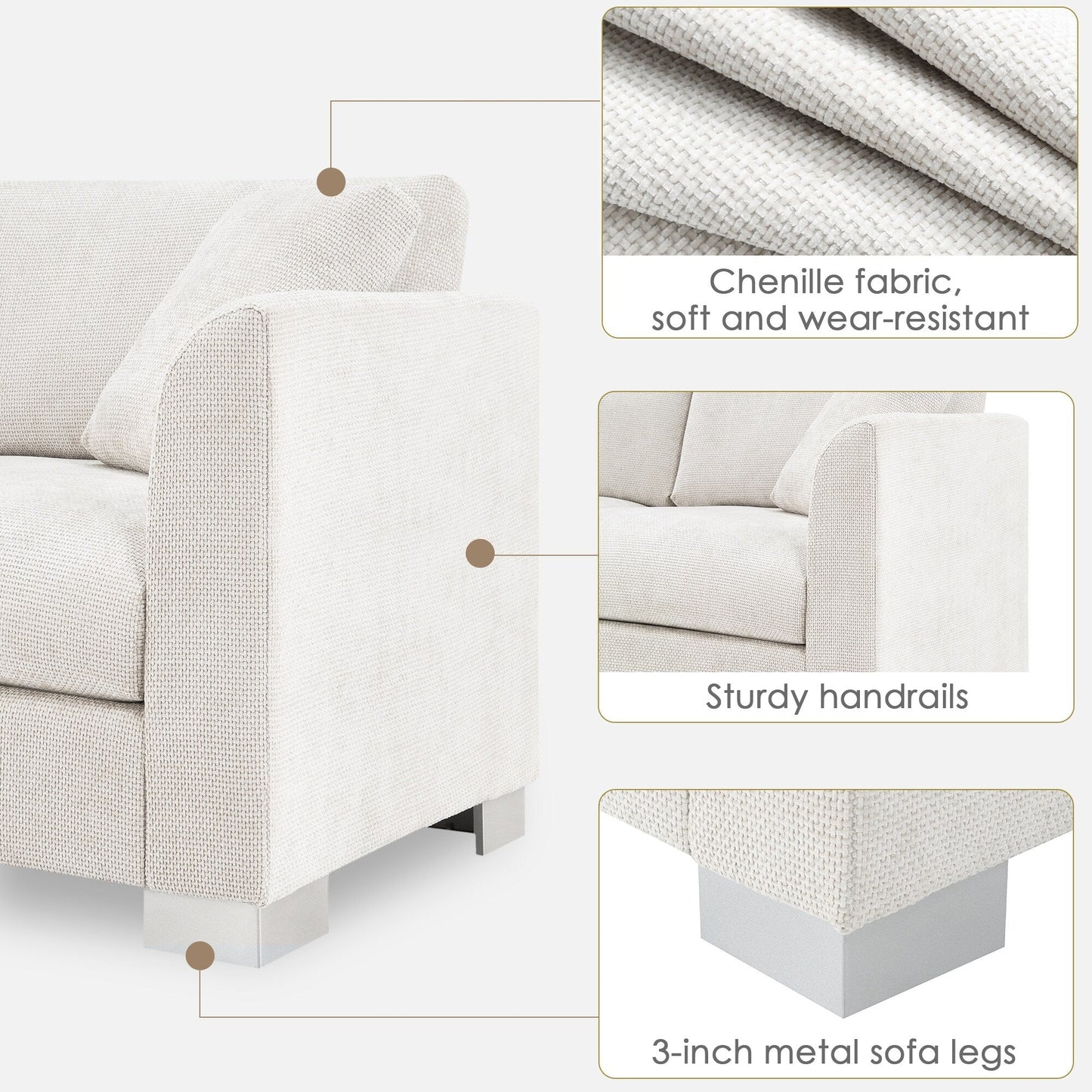 Canapé d'angle Cloud, ensemble de canapé de luxe en forme de L avec 2 coussins gratuits, meuble d'intérieur en chenille 4 places avec chaise longue surdimensionnée