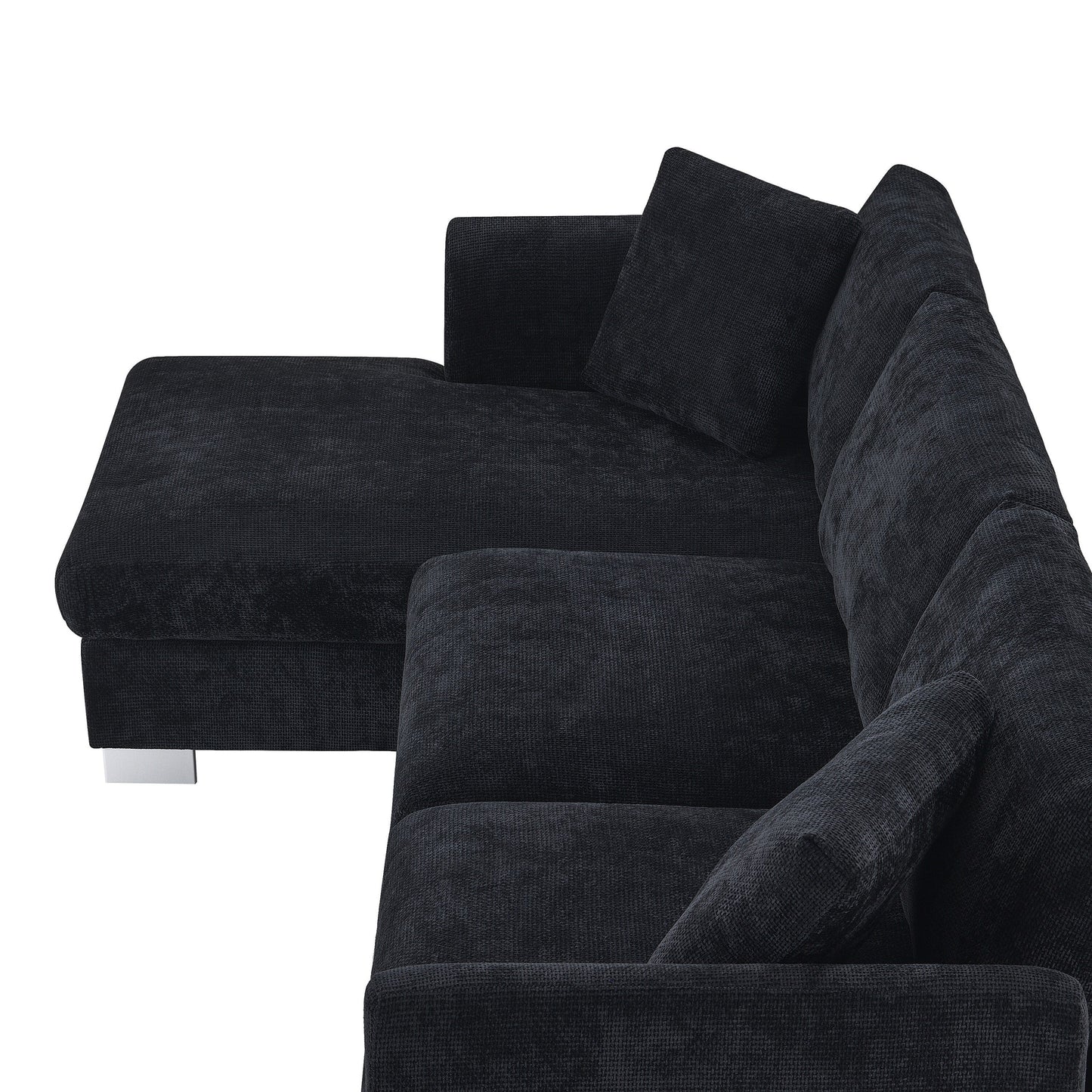 Canapé d'angle Cloud, ensemble de canapé de luxe en forme de L avec 2 coussins gratuits, meuble d'intérieur en chenille 4 places avec chaise longue surdimensionnée
