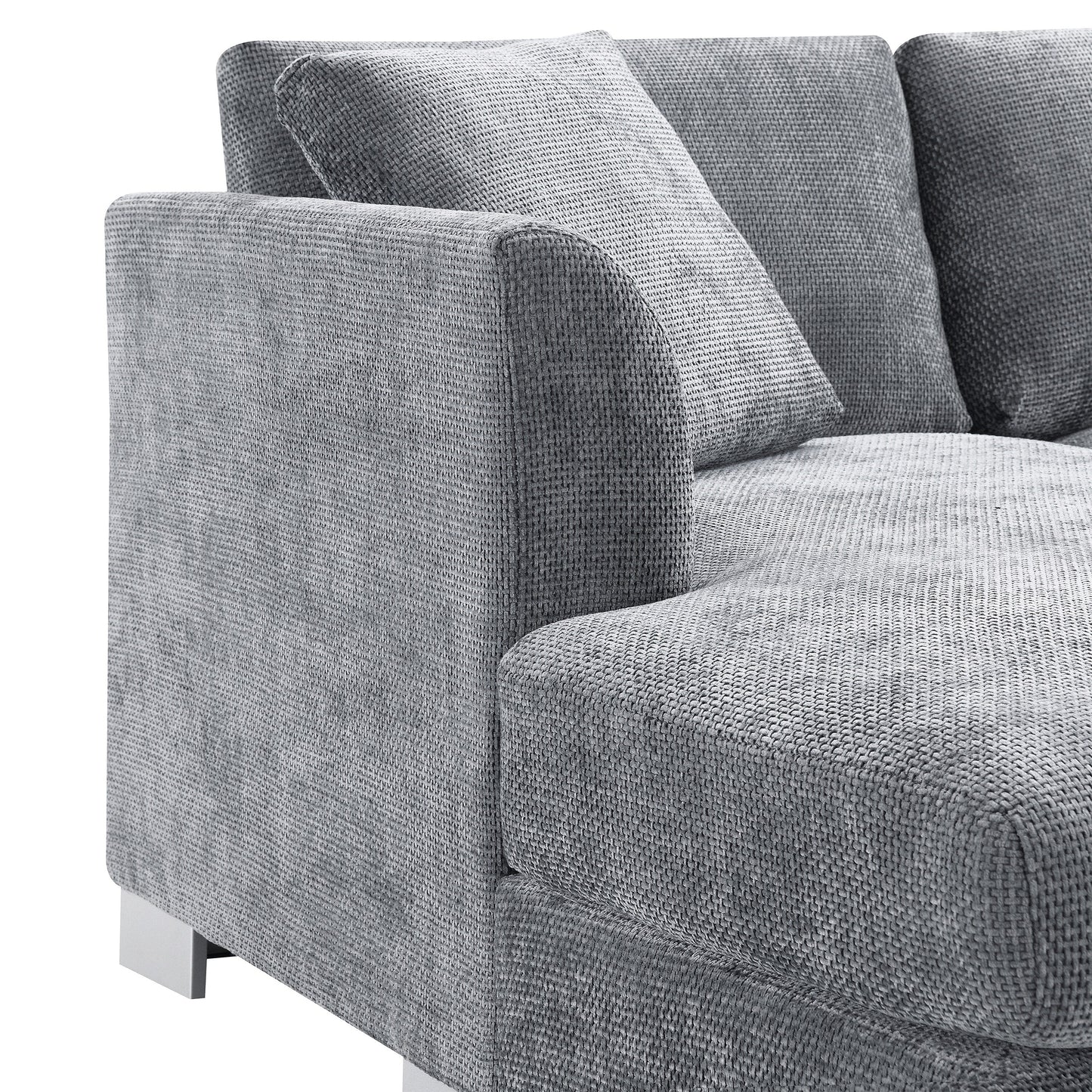 Canapé d'angle Cloud, ensemble de canapé de luxe en forme de L avec 2 coussins gratuits, meuble d'intérieur en chenille 4 places avec chaise longue surdimensionnée