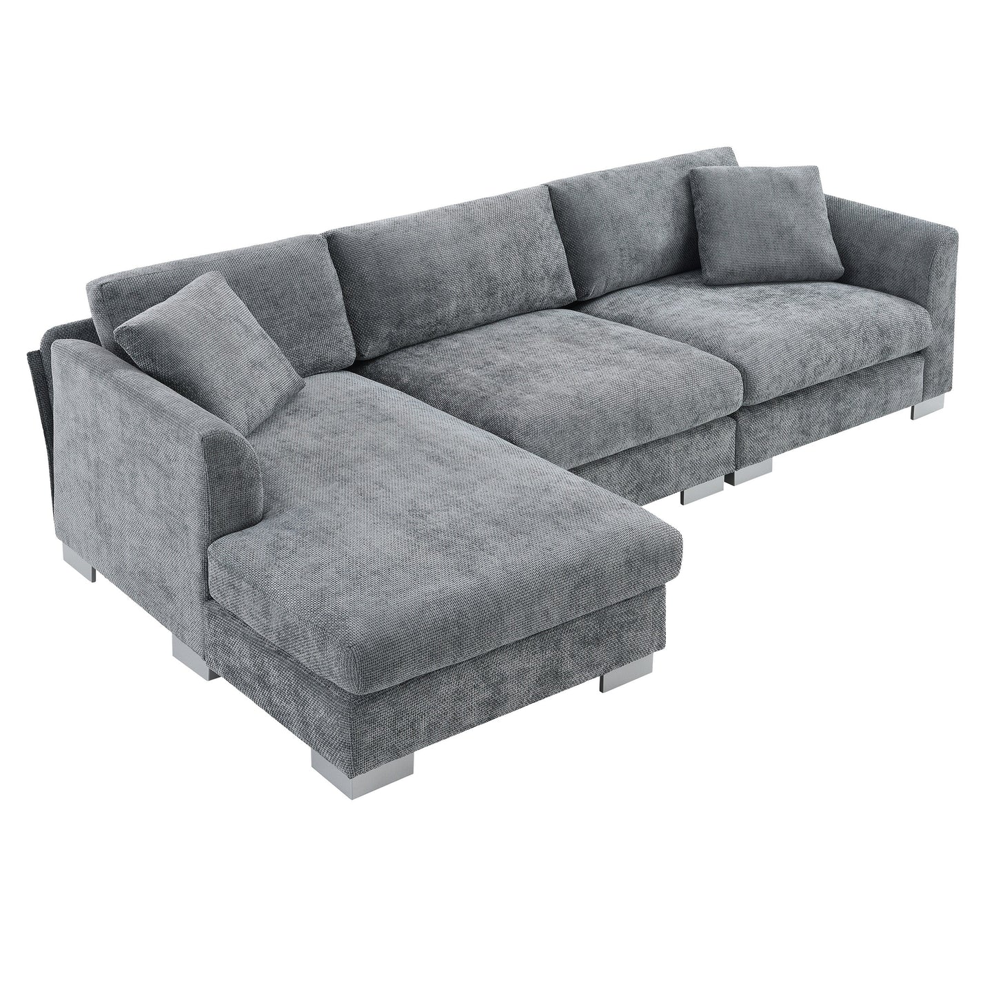 Canapé d'angle Cloud, ensemble de canapé de luxe en forme de L avec 2 coussins gratuits, meuble d'intérieur en chenille 4 places avec chaise longue surdimensionnée