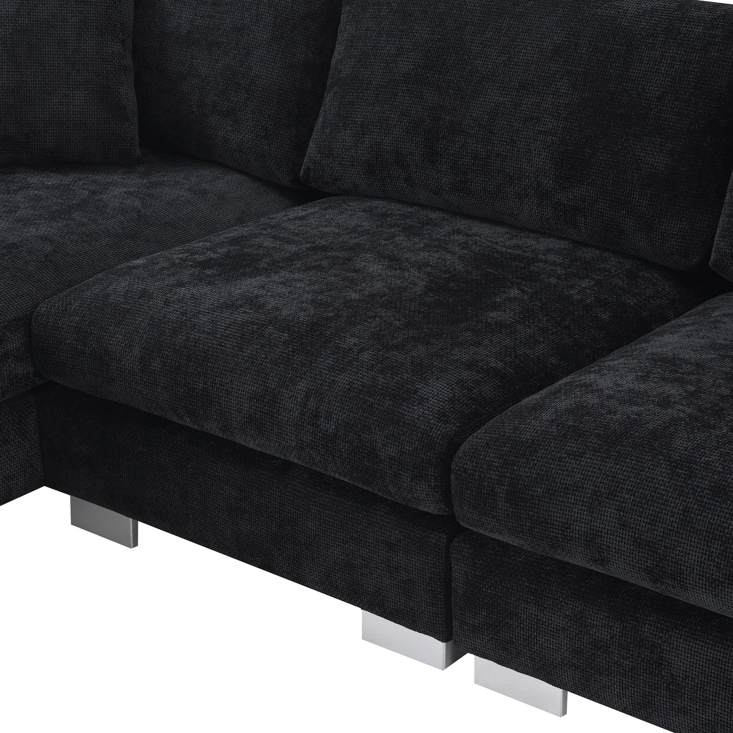 Canapé d'angle Cloud, ensemble de canapé de luxe en forme de L avec 2 coussins gratuits, meuble d'intérieur en chenille 4 places avec chaise longue surdimensionnée