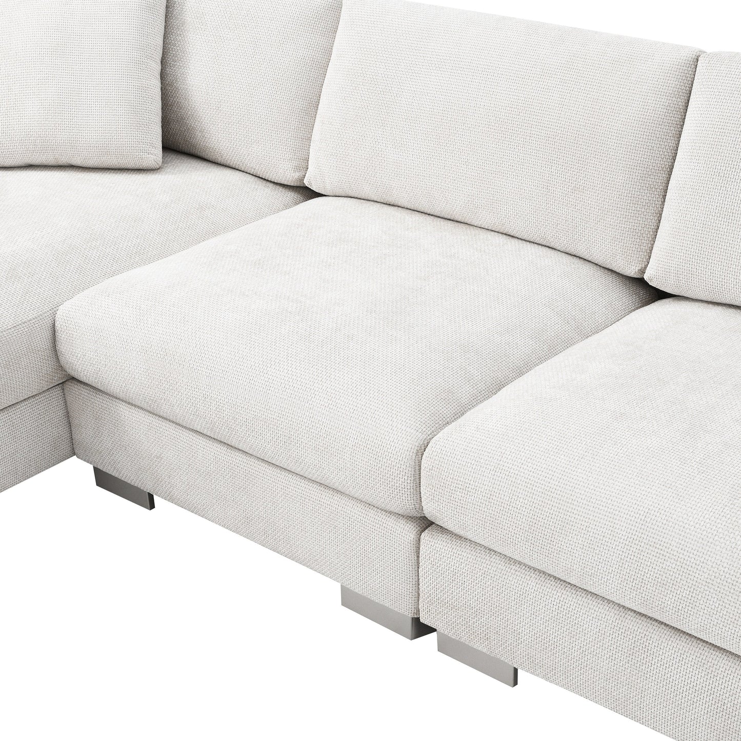 Canapé d'angle Cloud, ensemble de canapé de luxe en forme de L avec 2 coussins gratuits, meuble d'intérieur en chenille 4 places avec chaise longue surdimensionnée