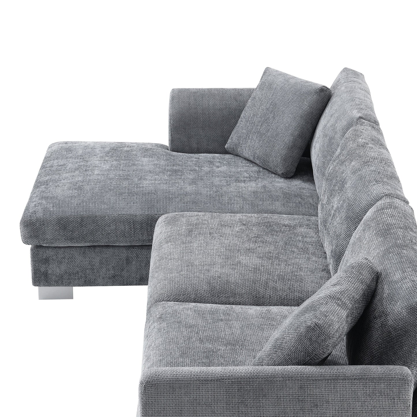Canapé d'angle Cloud, ensemble de canapé de luxe en forme de L avec 2 coussins gratuits, meuble d'intérieur en chenille 4 places avec chaise longue surdimensionnée