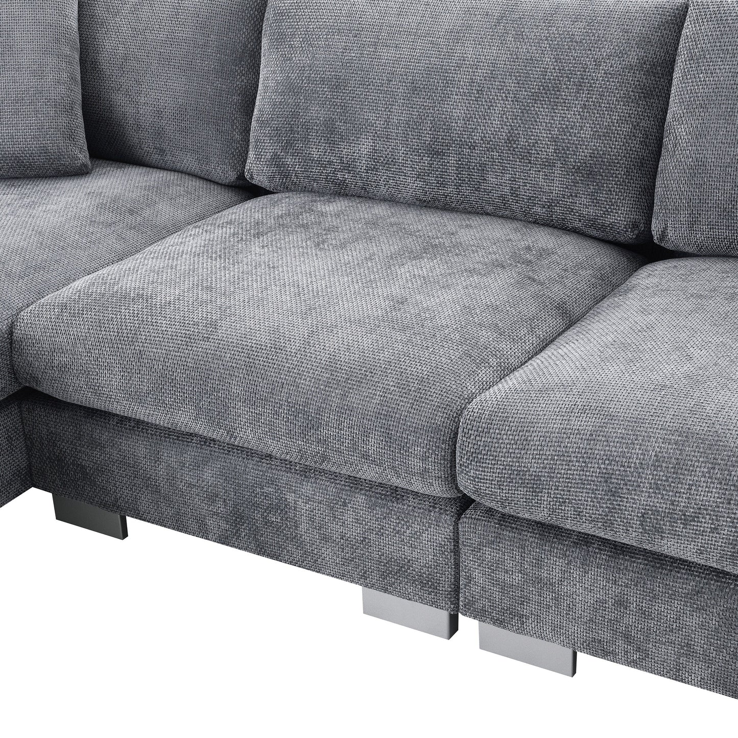 Canapé d'angle Cloud, ensemble de canapé de luxe en forme de L avec 2 coussins gratuits, meuble d'intérieur en chenille 4 places avec chaise longue surdimensionnée