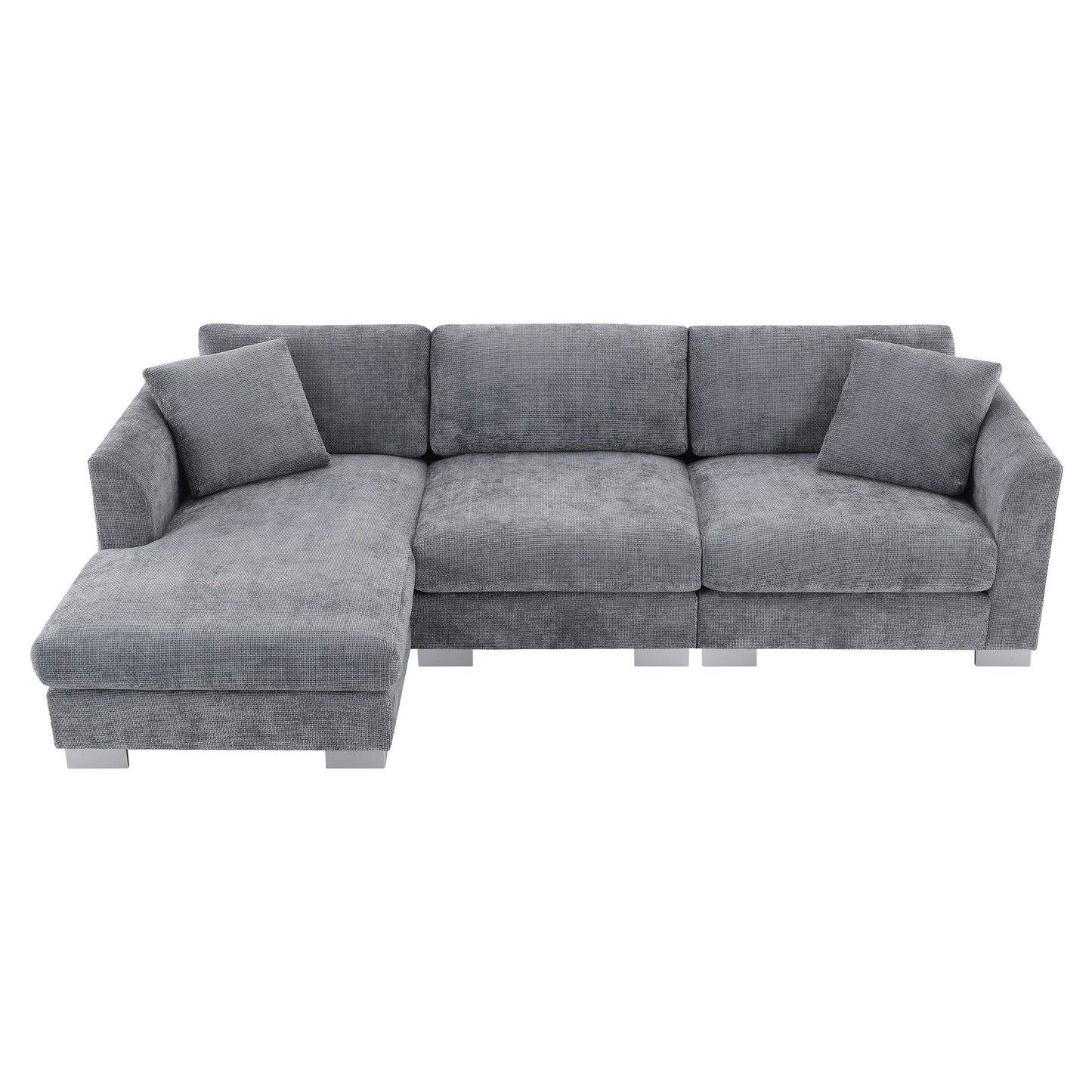 Canapé d'angle Cloud, ensemble de canapé de luxe en forme de L avec 2 coussins gratuits, meuble d'intérieur en chenille 4 places avec chaise longue surdimensionnée