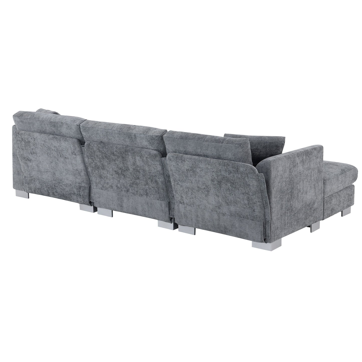 Canapé d'angle Cloud, ensemble de canapé de luxe en forme de L avec 2 coussins gratuits, meuble d'intérieur en chenille 4 places avec chaise longue surdimensionnée