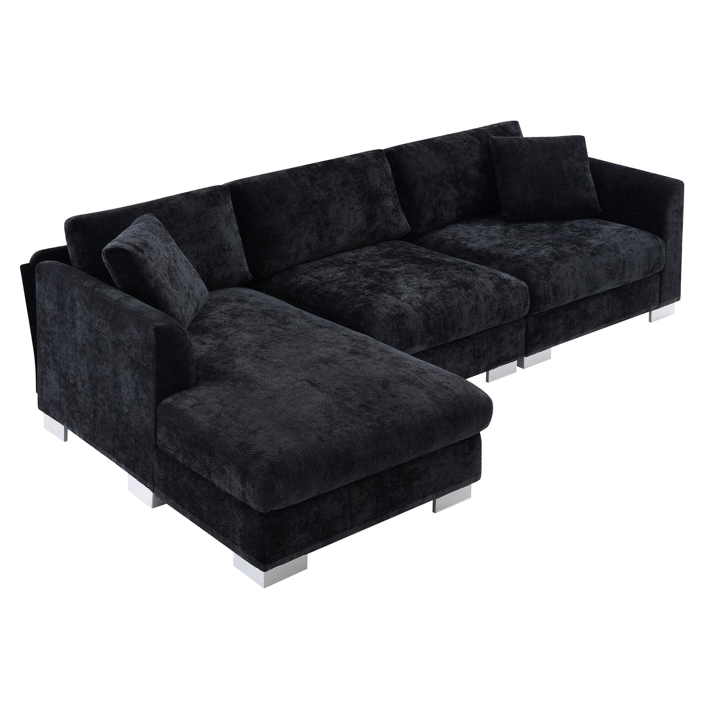Canapé d'angle Cloud, ensemble de canapé de luxe en forme de L avec 2 coussins gratuits, meuble d'intérieur en chenille 4 places avec chaise longue surdimensionnée