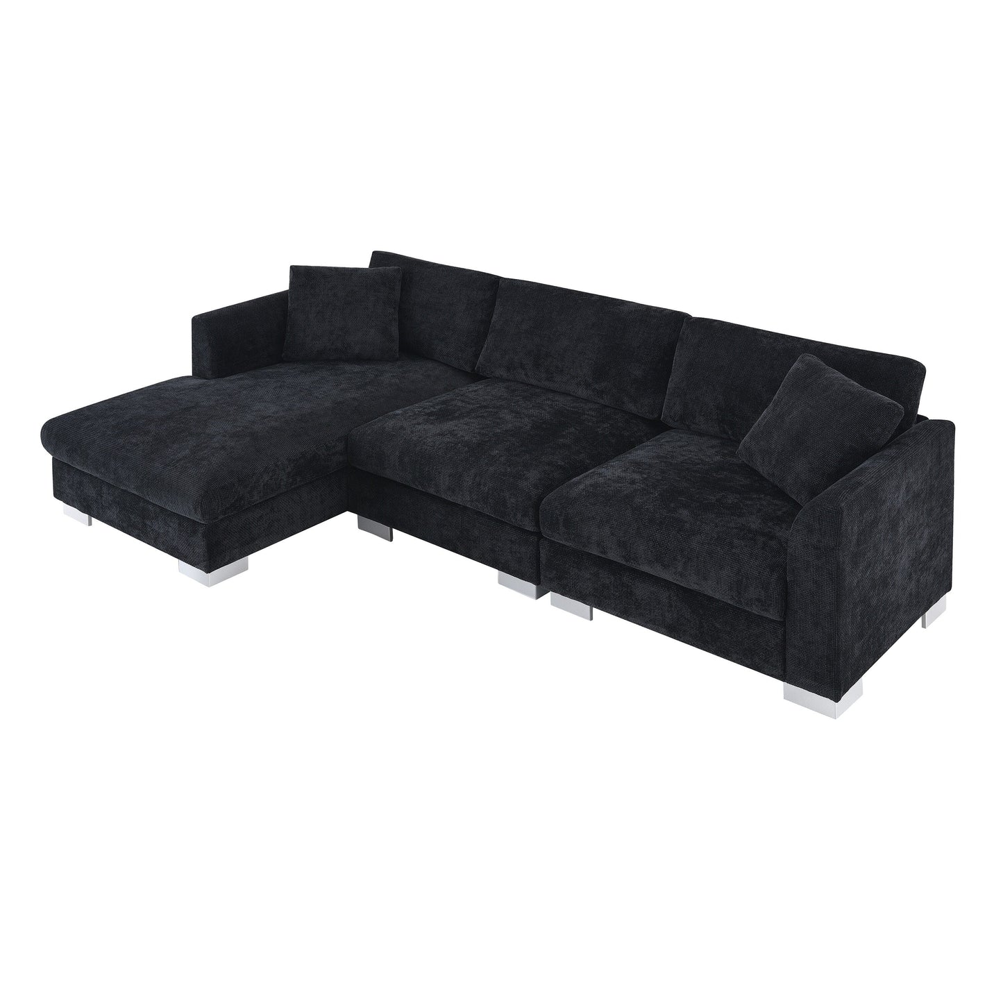 Canapé d'angle Cloud, ensemble de canapé de luxe en forme de L avec 2 coussins gratuits, meuble d'intérieur en chenille 4 places avec chaise longue surdimensionnée