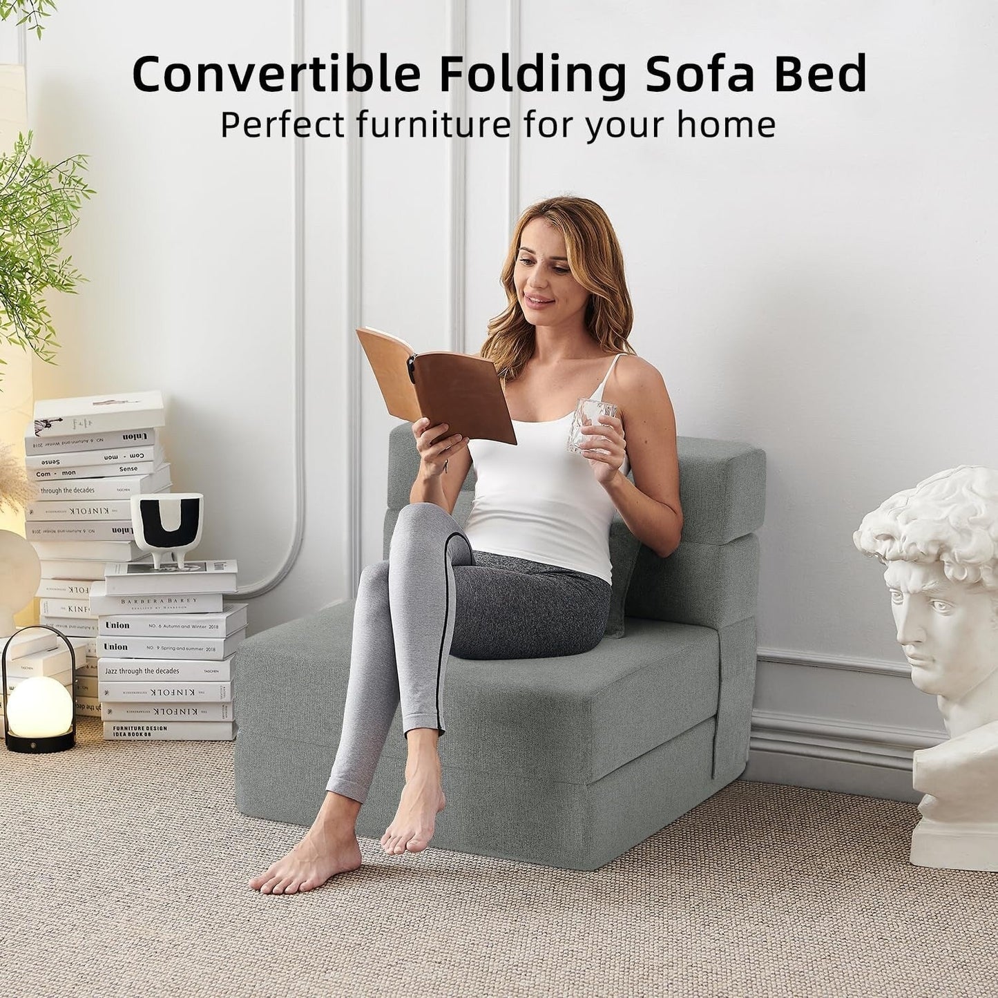 Canapé-lit convertible et pliable - Fauteuil-lit moderne en lin avec coussin et matelas pliable pour salon/chambre d'étudiant/chambre d'amis