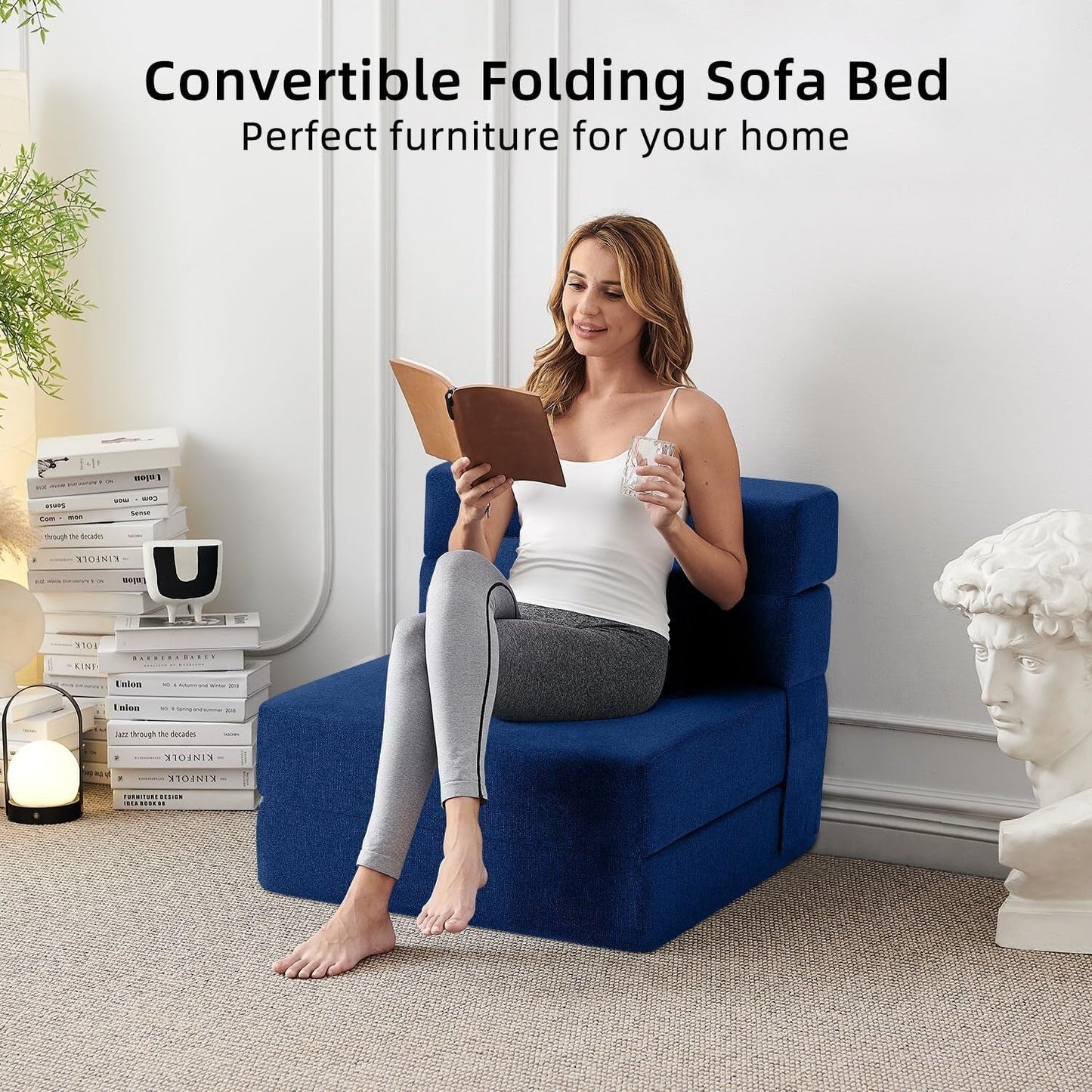 Canapé-lit convertible et pliable - Fauteuil-lit moderne en lin avec coussin et matelas pliable pour salon/chambre d'étudiant/chambre d'amis
