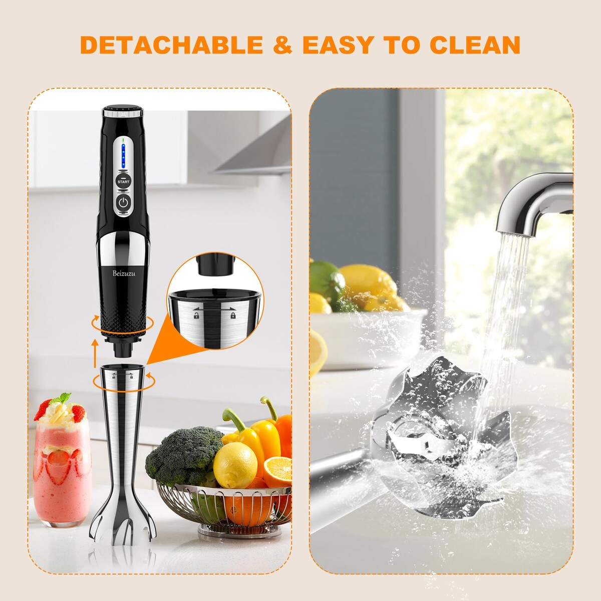 Mixeur à main sans fil : Mixeur plongeant rechargeable par USB 4-en-1, 21 vitesses variables et angle réglable à 3 positions avec hachoir de 700 ml
