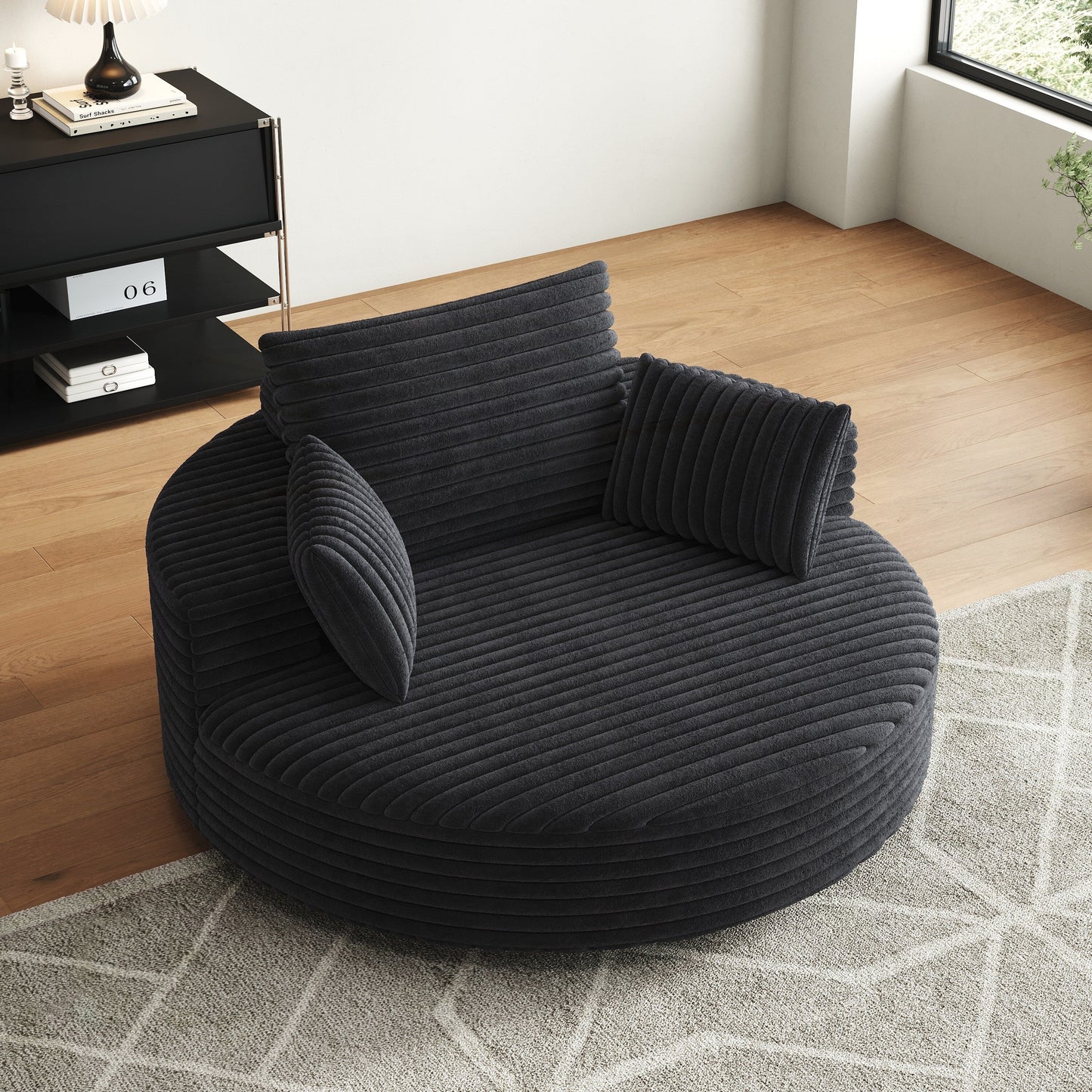 Fauteuil pivotant à une place en mousse et chenille cordouroy