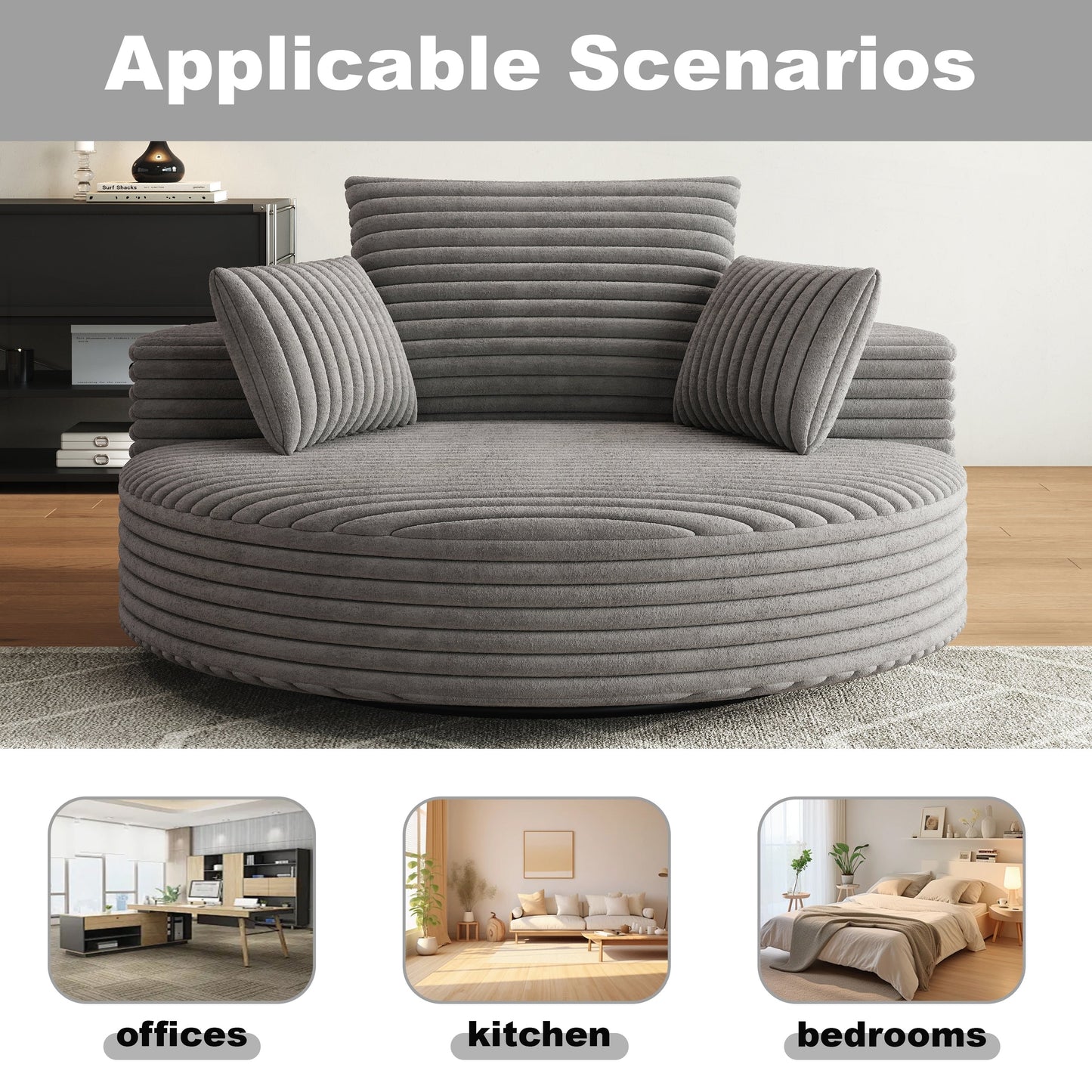 Fauteuil pivotant à une place en mousse et chenille cordouroy