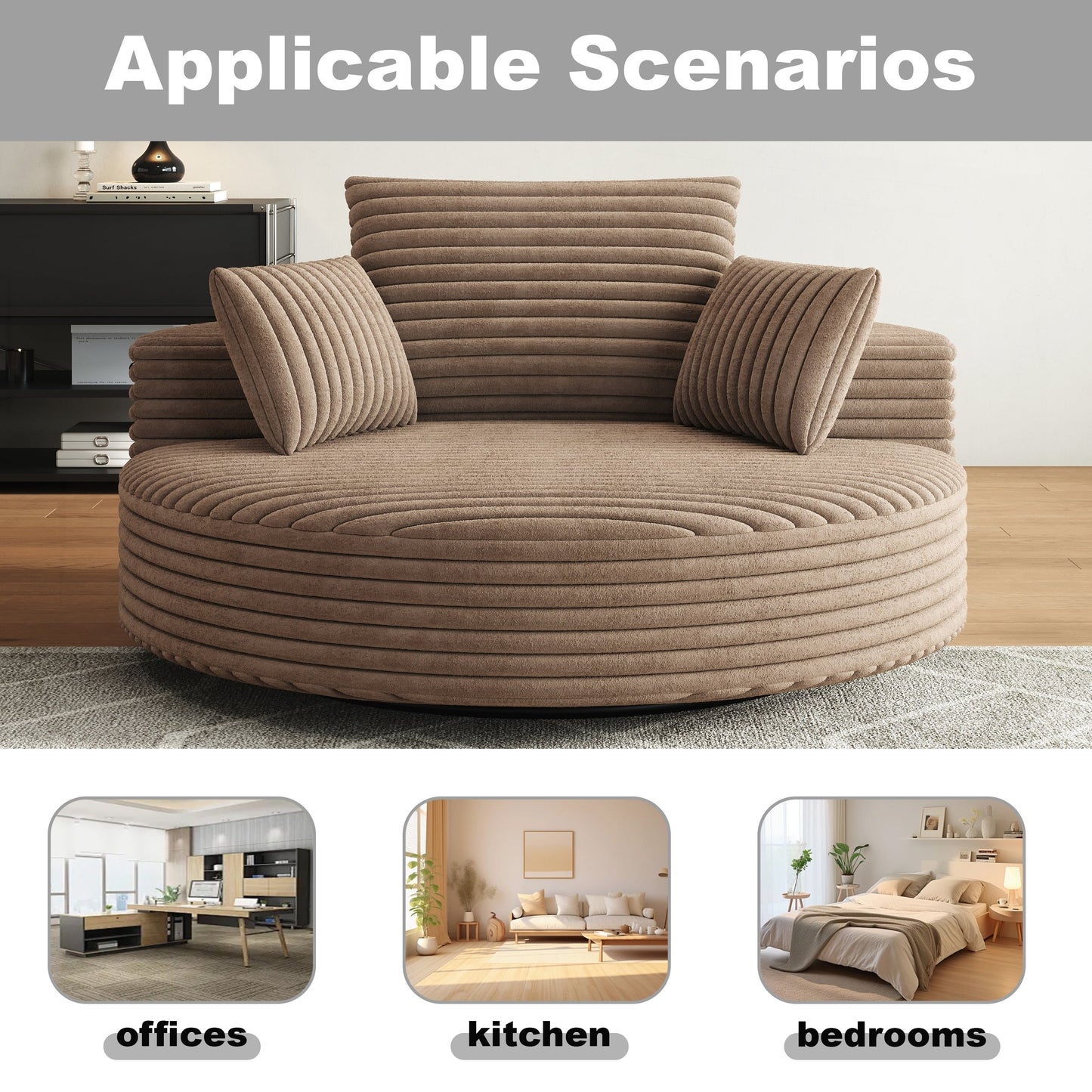 Fauteuil pivotant à une place en mousse et chenille cordouroy