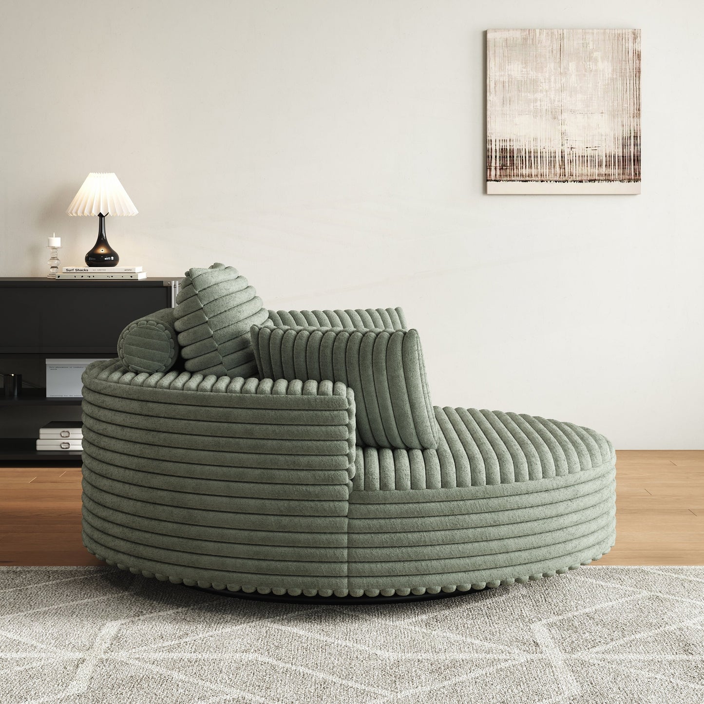 Fauteuil pivotant à une place en mousse et chenille cordouroy