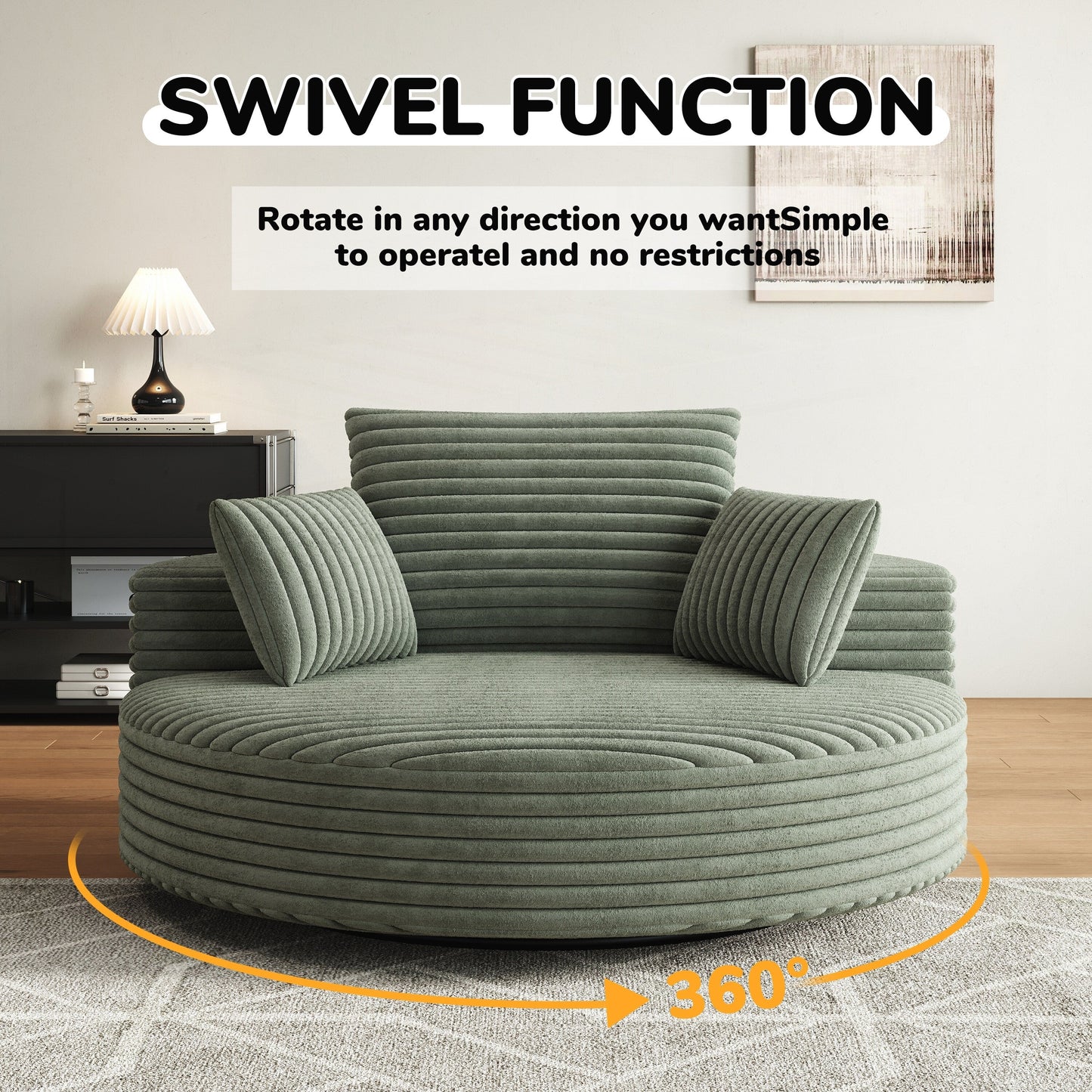 Fauteuil pivotant à une place en mousse et chenille cordouroy