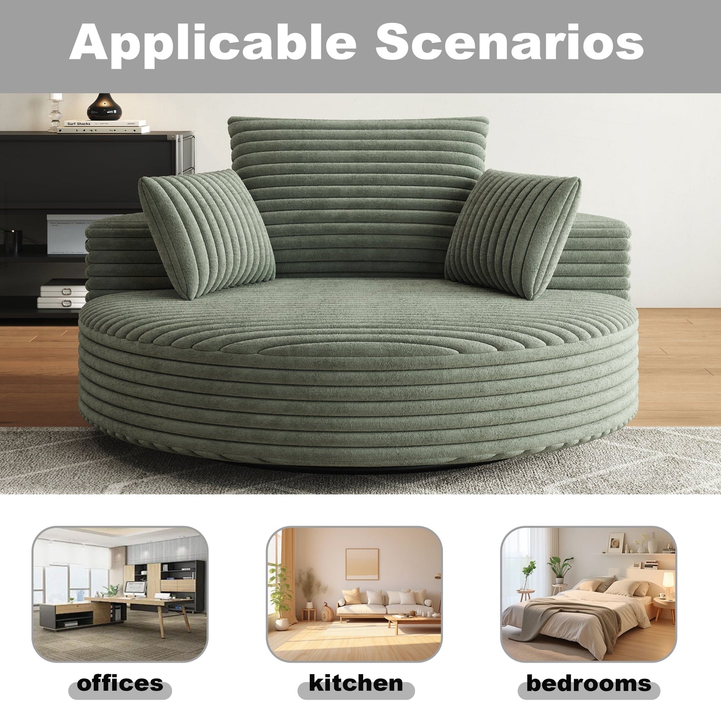 Fauteuil pivotant à une place en mousse et chenille cordouroy