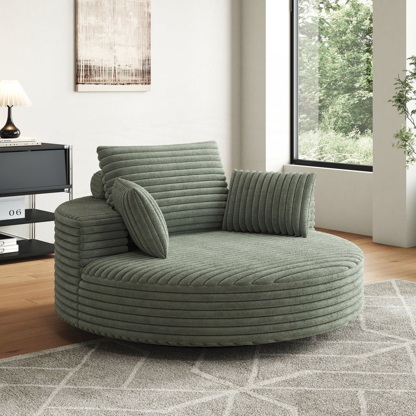 Fauteuil pivotant à une place en mousse et chenille cordouroy