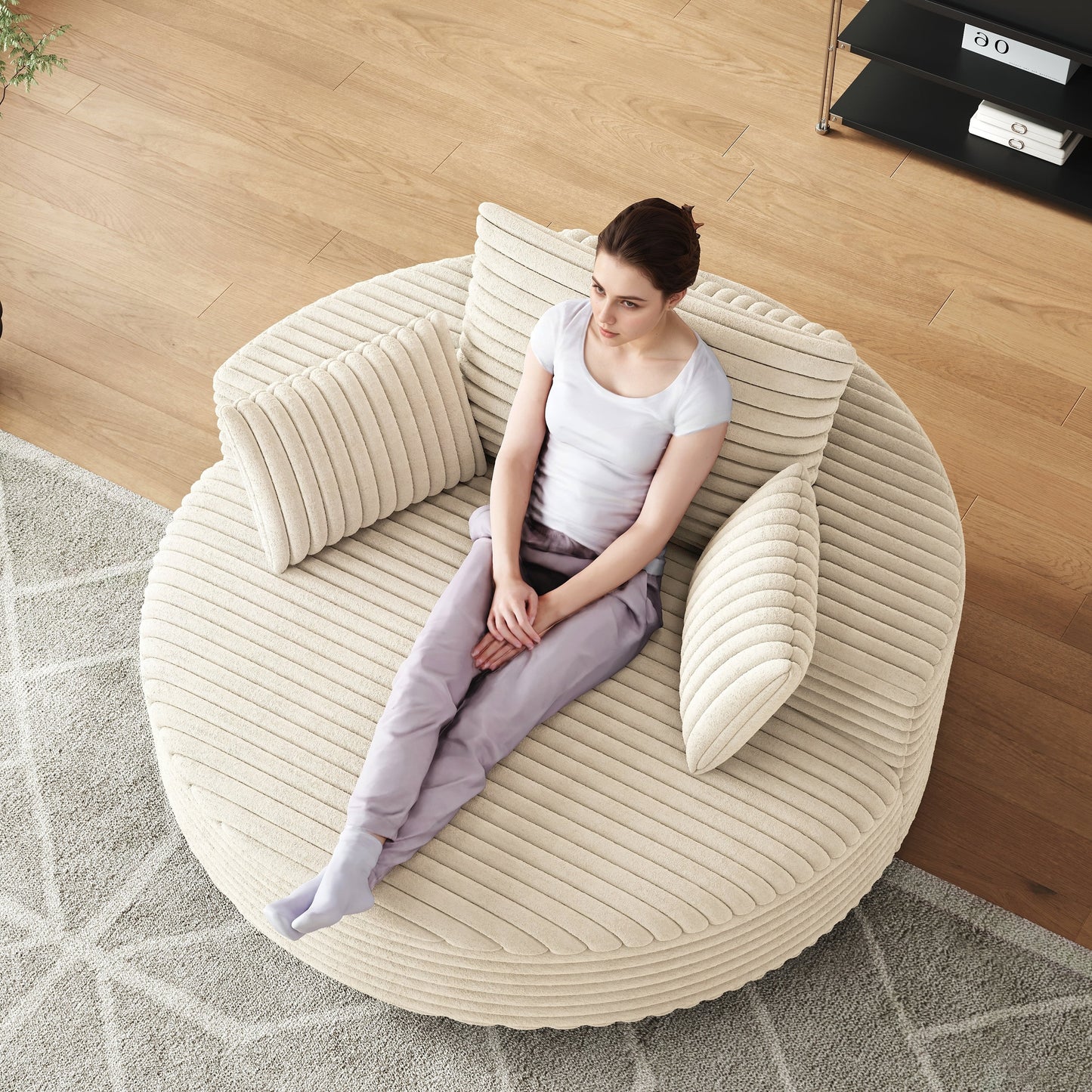 Fauteuil pivotant à une place en mousse et chenille cordouroy