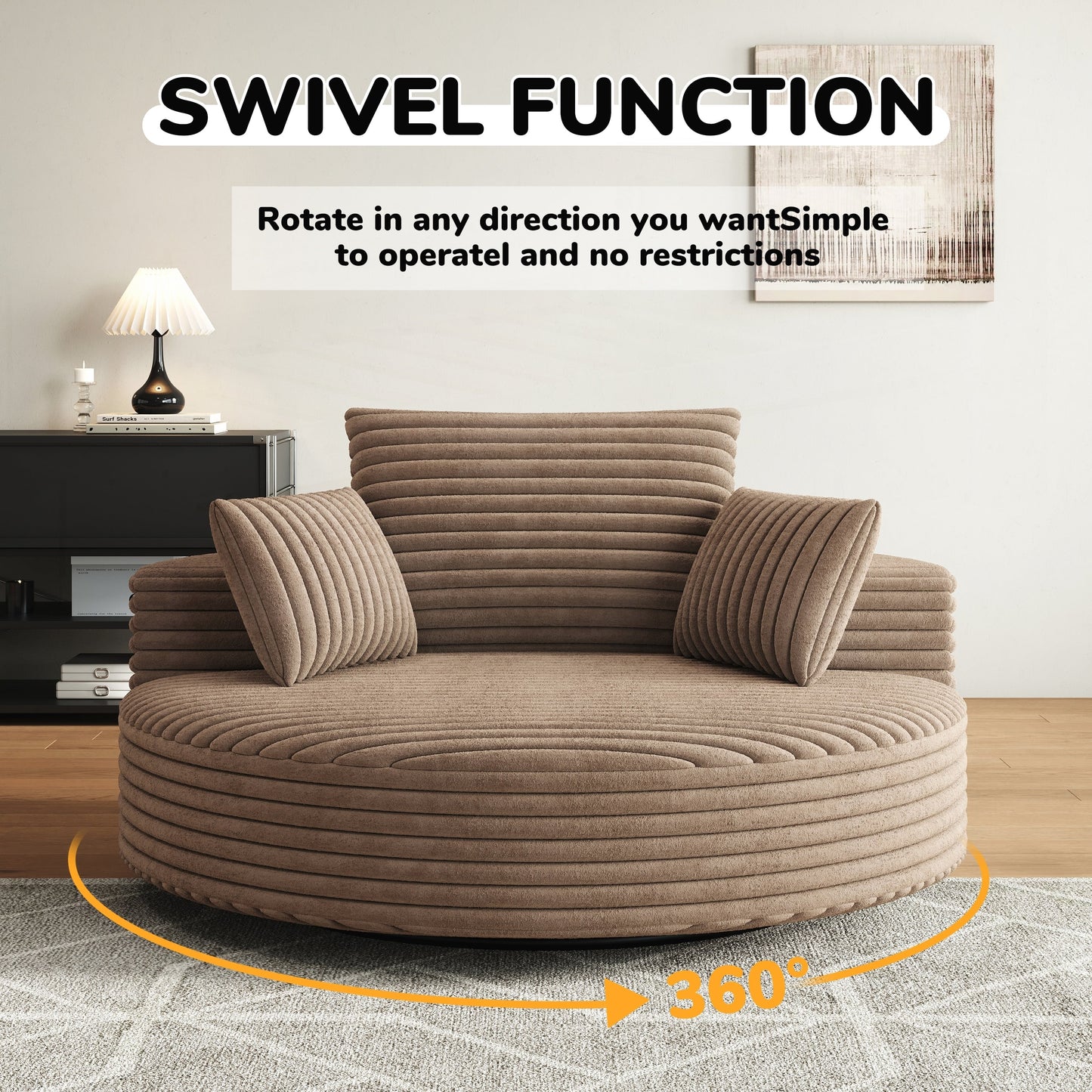 Fauteuil pivotant à une place en mousse et chenille cordouroy