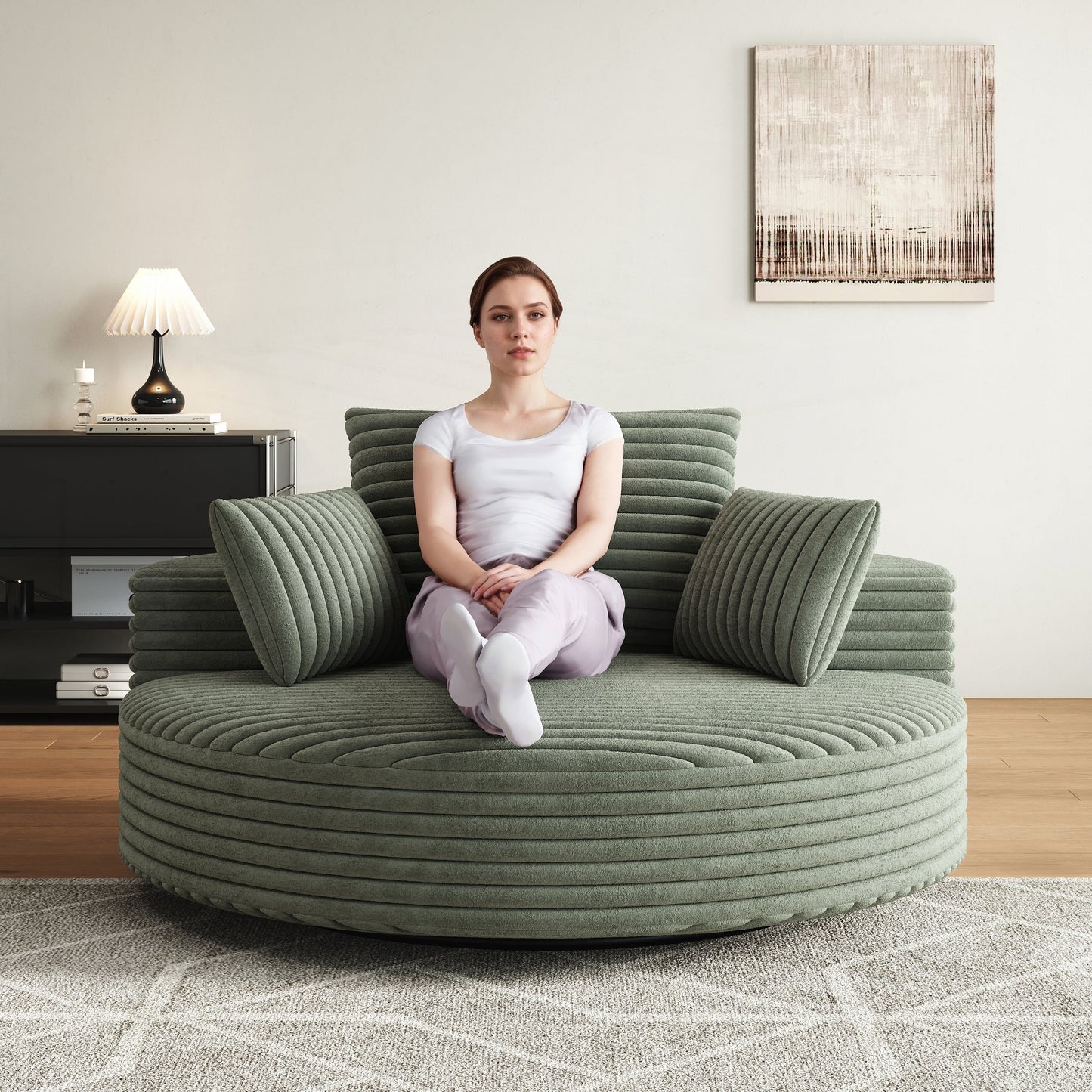 Fauteuil pivotant à une place en mousse et chenille cordouroy