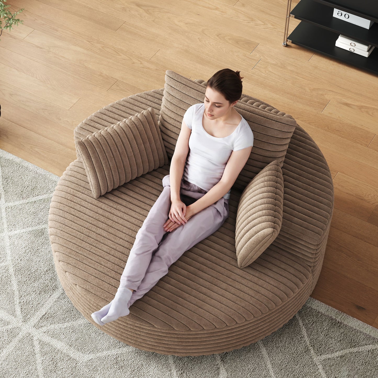 Fauteuil pivotant à une place en mousse et chenille cordouroy