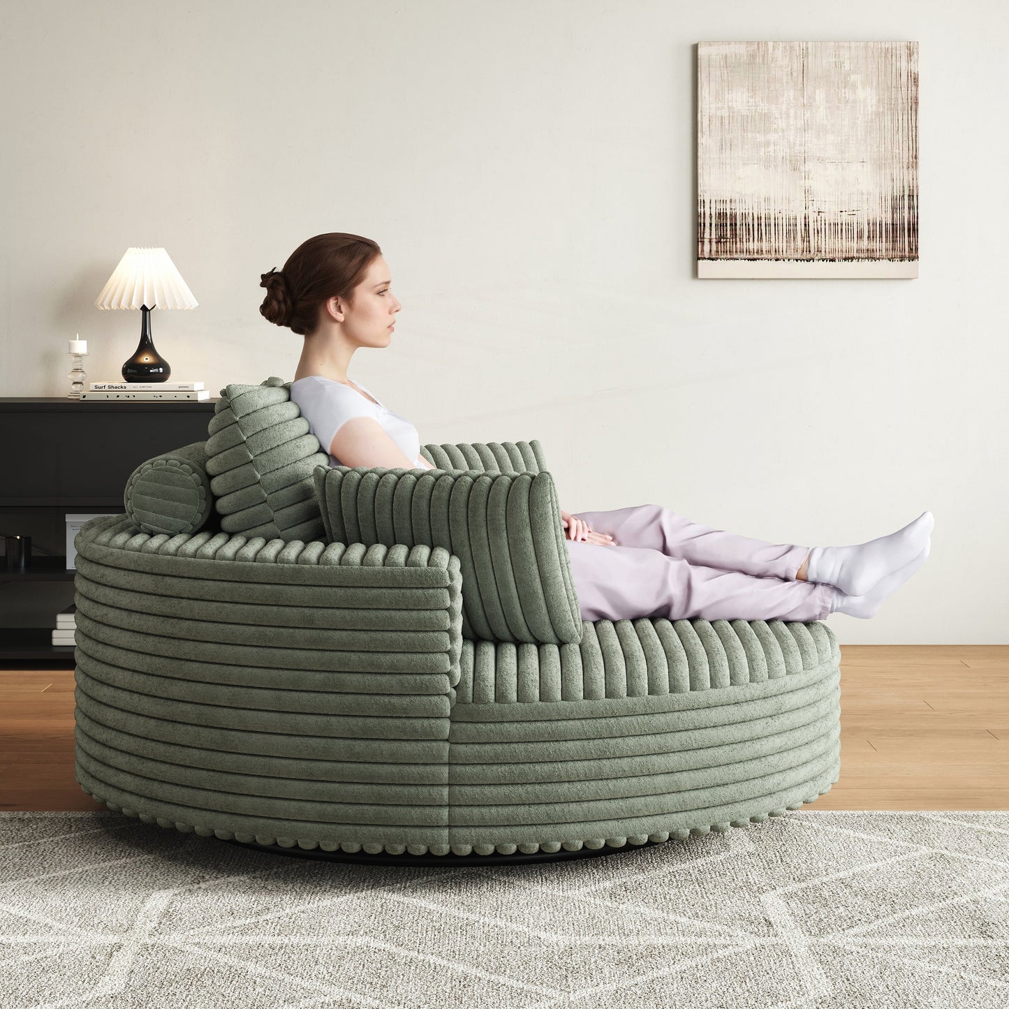 Fauteuil pivotant à une place en mousse et chenille cordouroy
