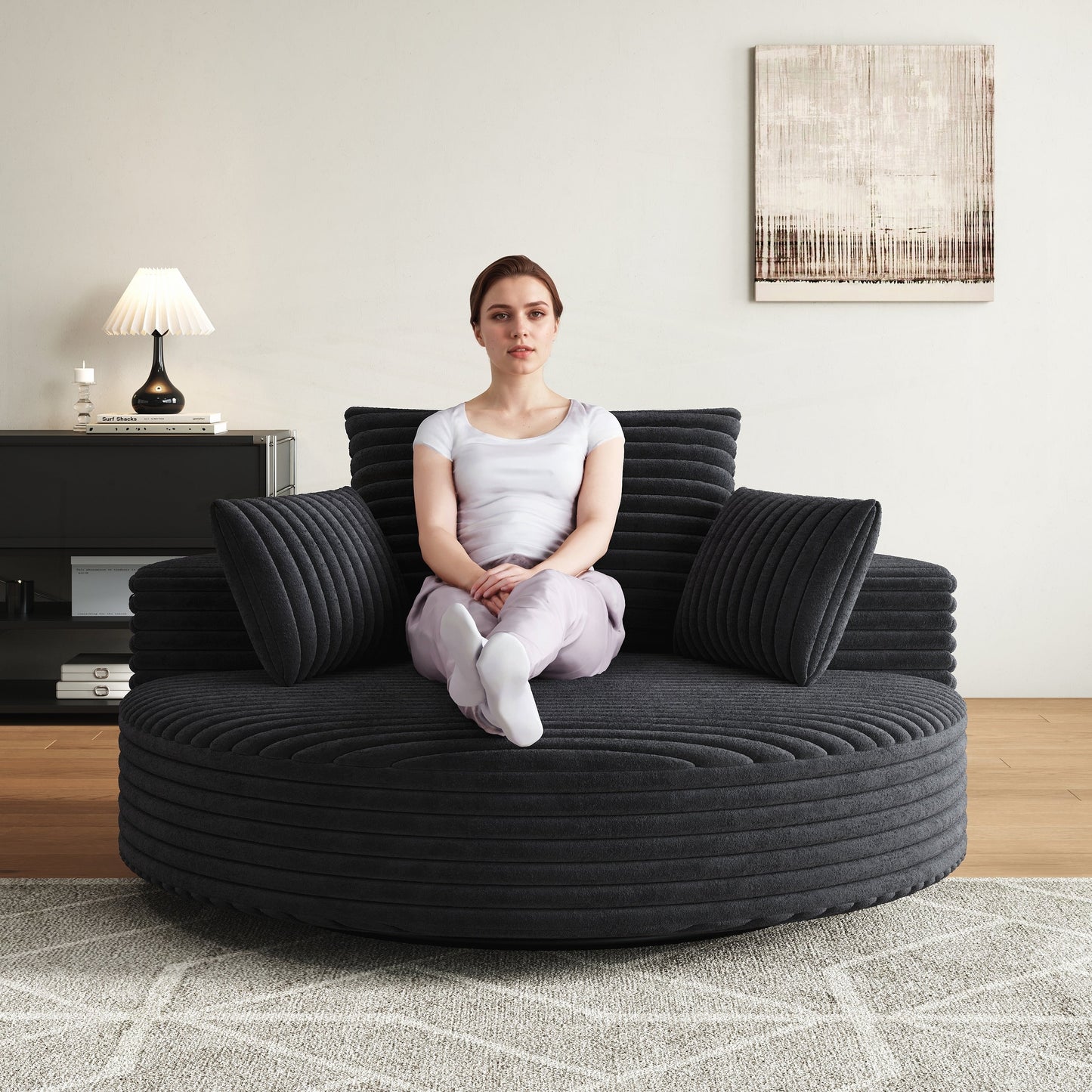 Fauteuil pivotant à une place en mousse et chenille cordouroy