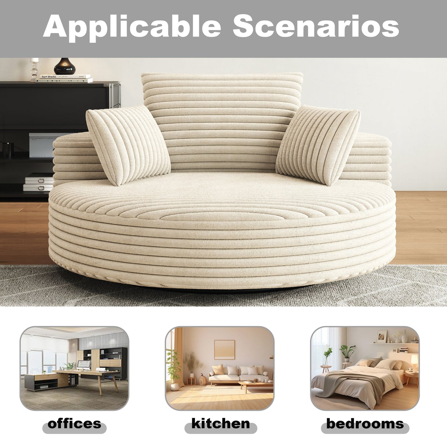 Fauteuil pivotant à une place en mousse et chenille cordouroy