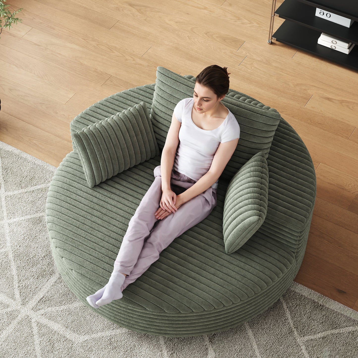 Fauteuil pivotant à une place en mousse et chenille cordouroy