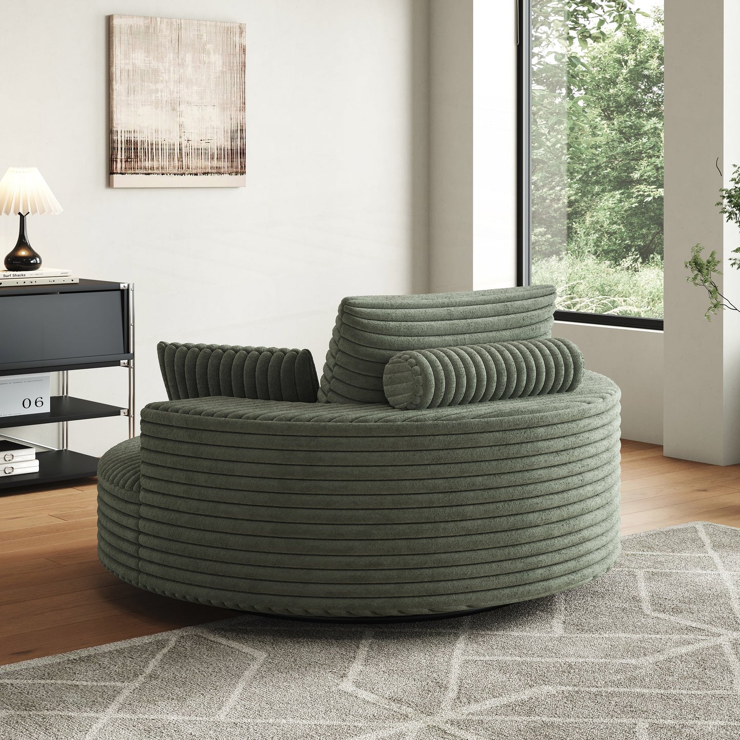 Fauteuil pivotant à une place en mousse et chenille cordouroy