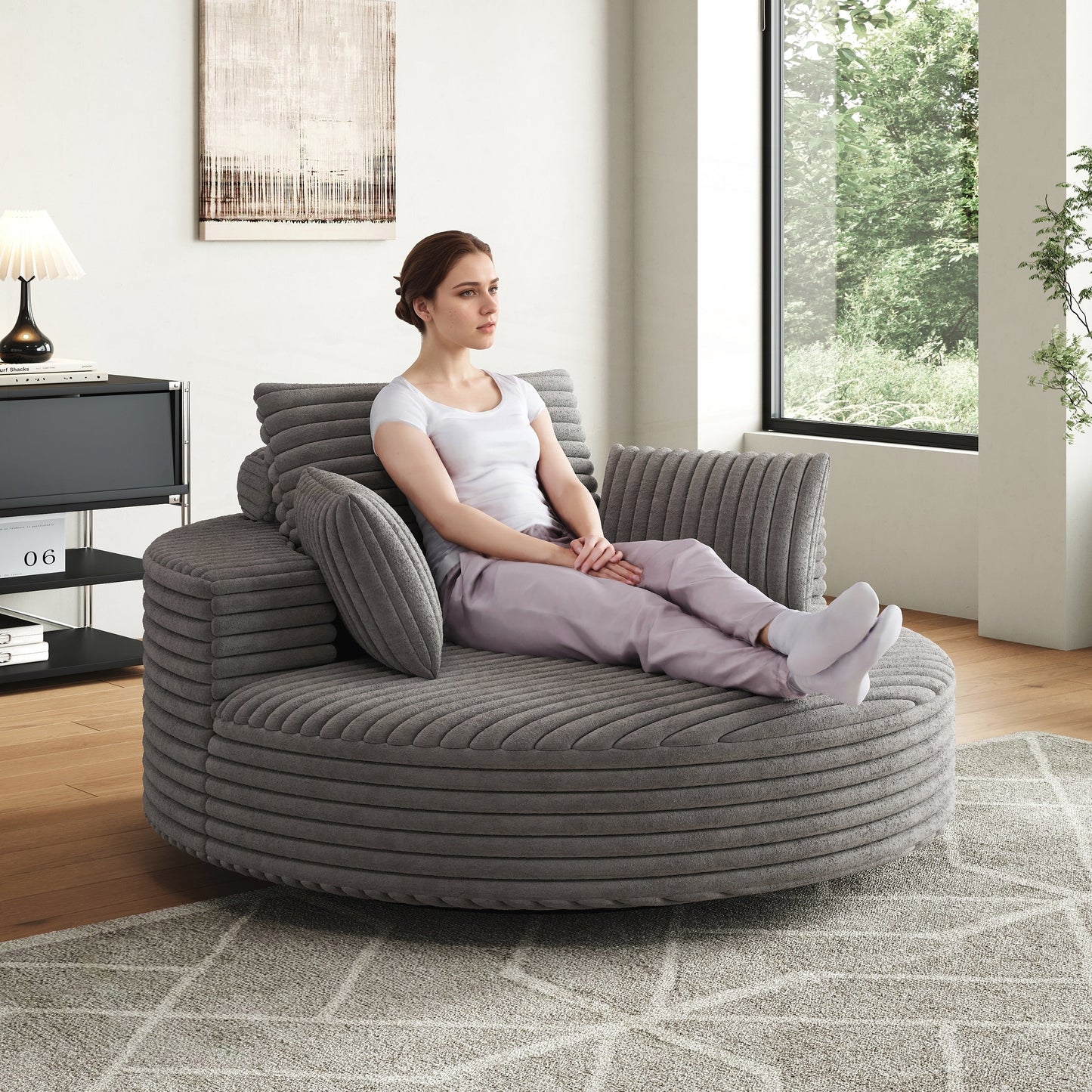 Fauteuil pivotant à une place en mousse et chenille cordouroy