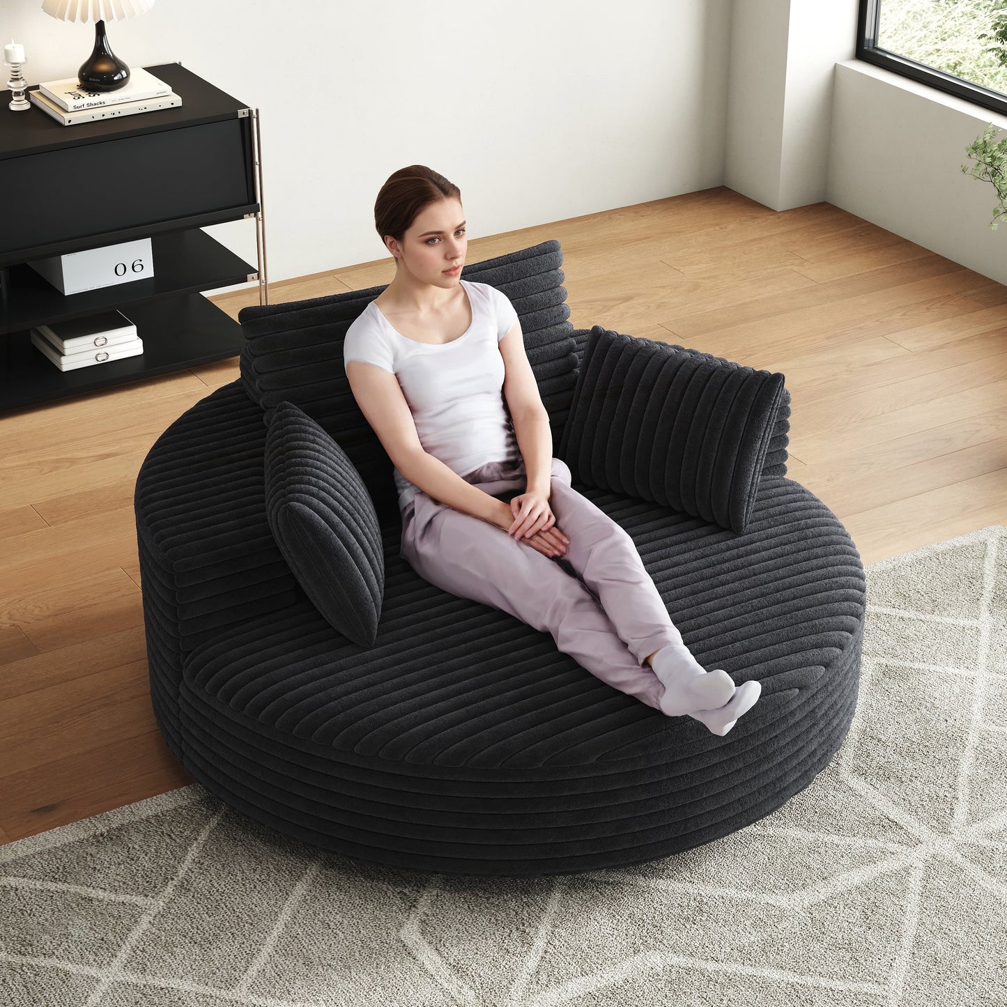 Fauteuil pivotant à une place en mousse et chenille cordouroy